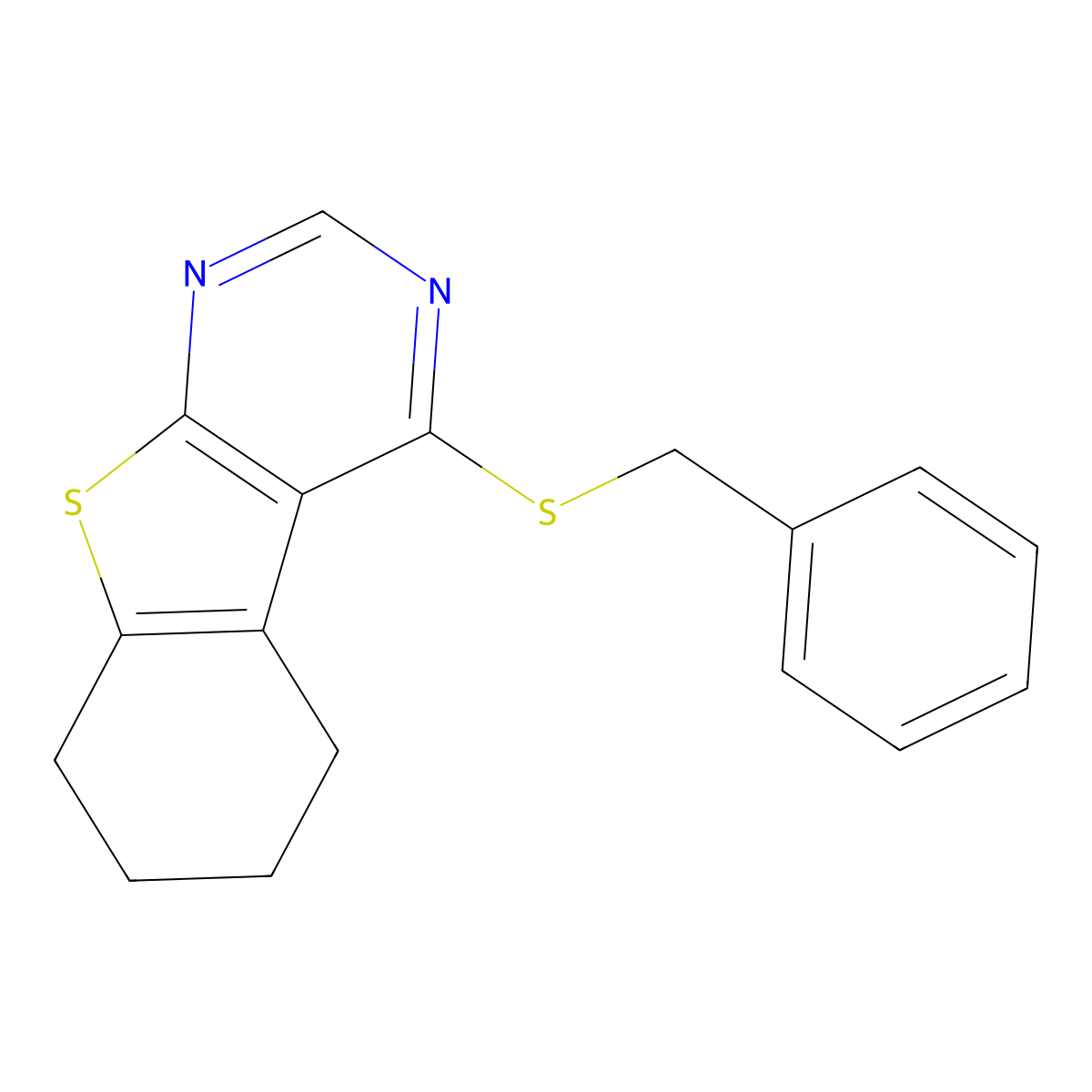 4-Benzylsulfanyl-5,6,7,8-tetrahydro-[1]benzothiolo[2,3-d]pyrimidine molecular structure, CAS 40277-58-5
