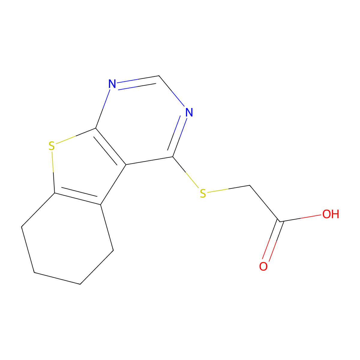 2-((5,6,7,8-Tetrahydrobenzo[4,5]thieno[2,3-d]pyrimidin-4-yl)thio)acetic acid molecular structure, CAS 40277-59-6