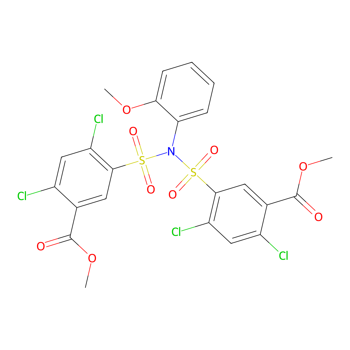 Dimethyl 5,5'-((hydrosulfonyl(2-methoxyphenyl)amino)sulfonyl)bis(2,4-dichlorobenzoate) molecular structure, CAS 402772-07-0