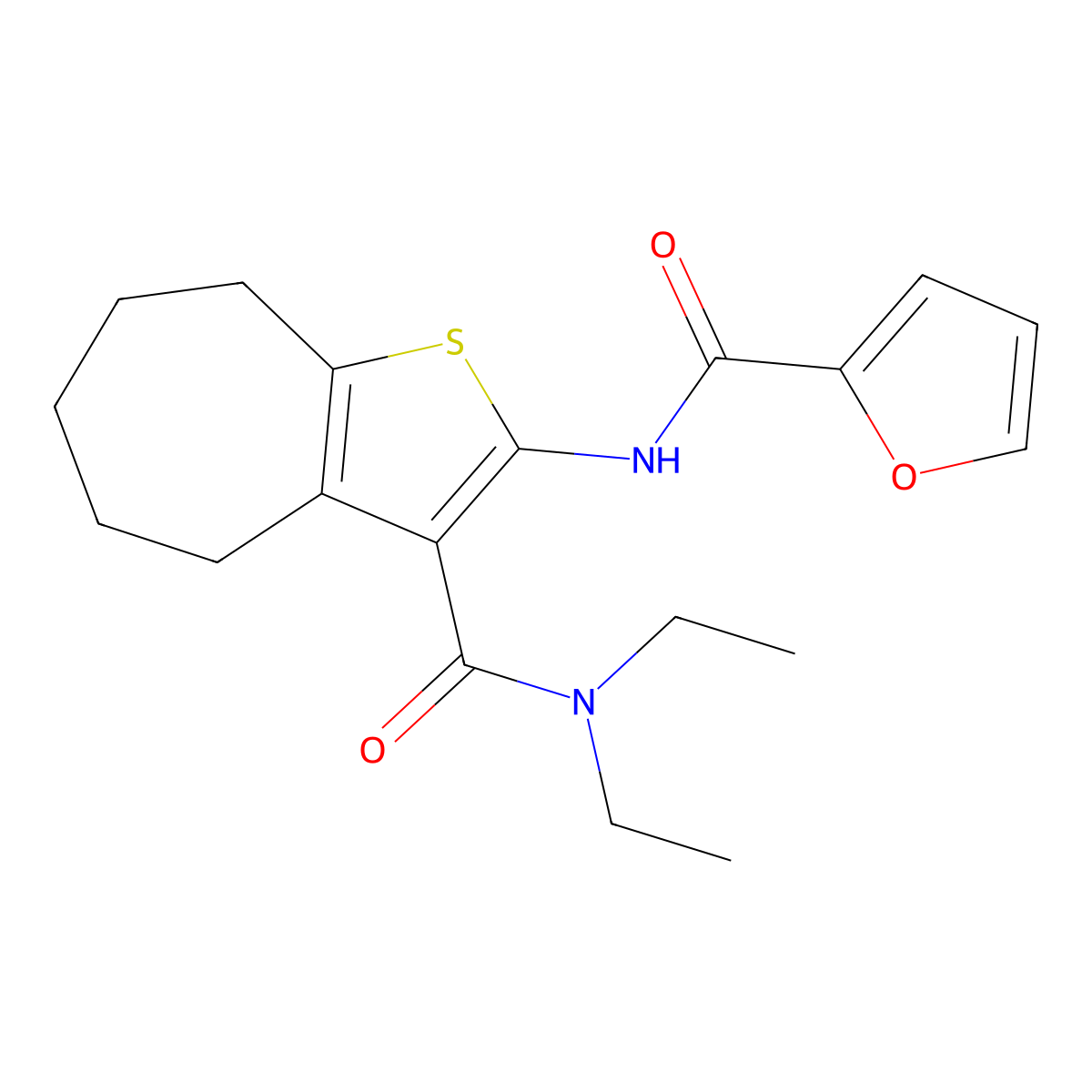 N-[3-(diethylcarbamoyl)-5,6,7,8-tetrahydro-4H-cyclohepta[b]thiophen-2-yl]furan-2-carboxamide molecular structure, CAS 402777-39-3