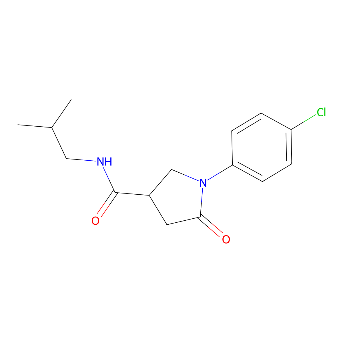 1-(4-chlorophenyl)-N-(2-methylpropyl)-5-oxopyrrolidine-3-carboxamide molecular structure, CAS 402778-58-9