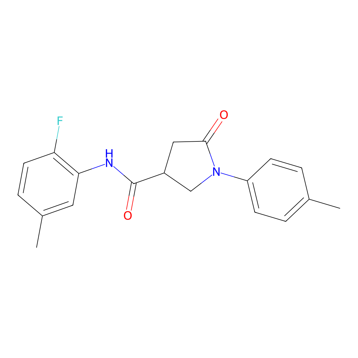 N-(2-fluoro-5-methylphenyl)-1-(4-methylphenyl)-5-oxopyrrolidine-3-carboxamide molecular structure, CAS 402779-76-4