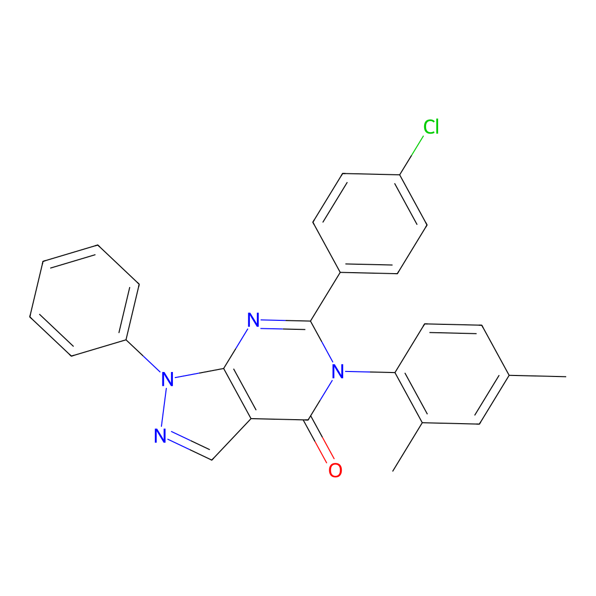 6-(4-chlorophenyl)-5-(2,4-dimethylphenyl)-1-phenyl-1,5-dihydro-4H-pyrazolo[3,4-d]pyrimidin-4-one molecular structure, CAS 402780-02-3