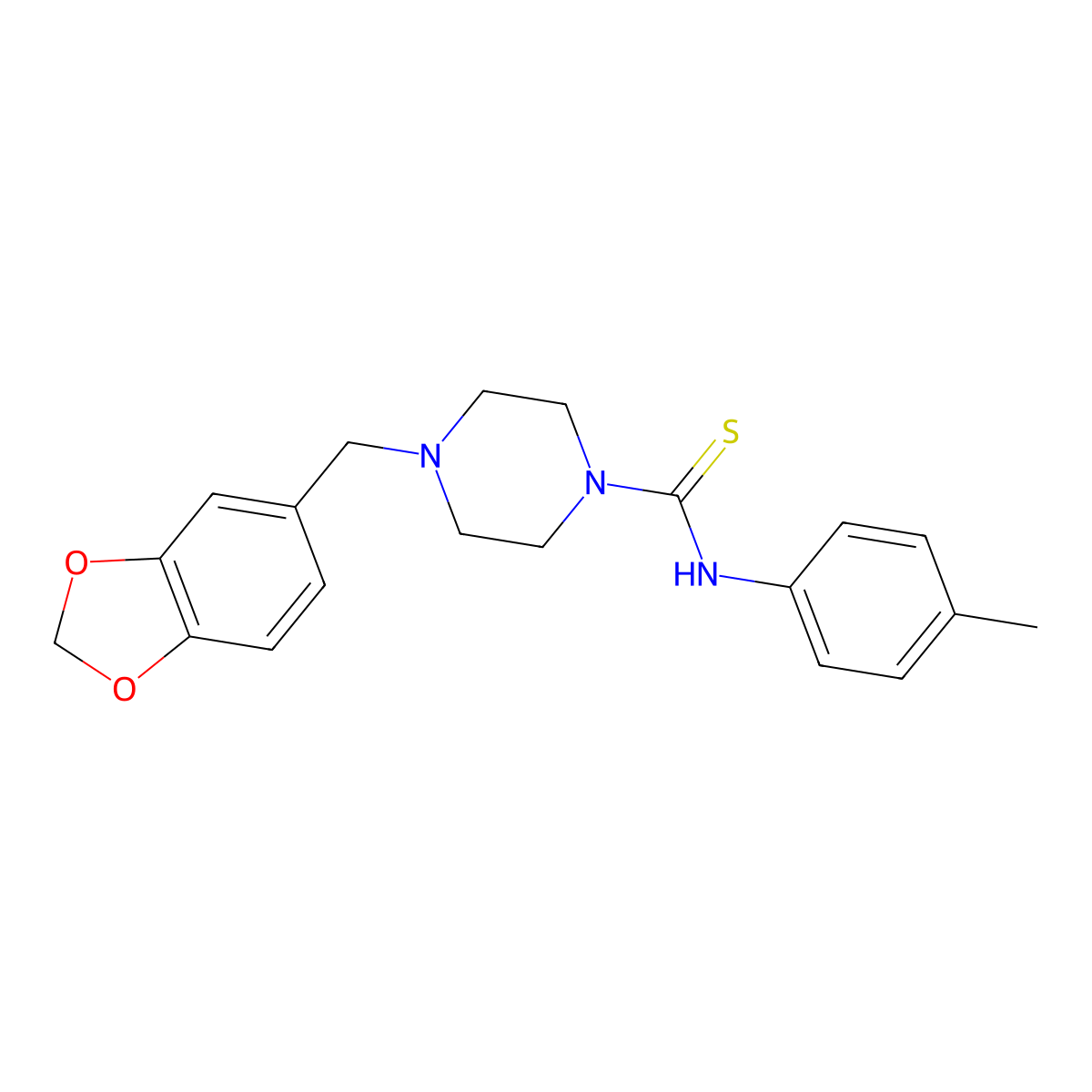 4-(1,3-benzodioxol-5-ylmethyl)-N-(4-methylphenyl)piperazine-1-carbothioamide molecular structure, CAS 402781-97-9