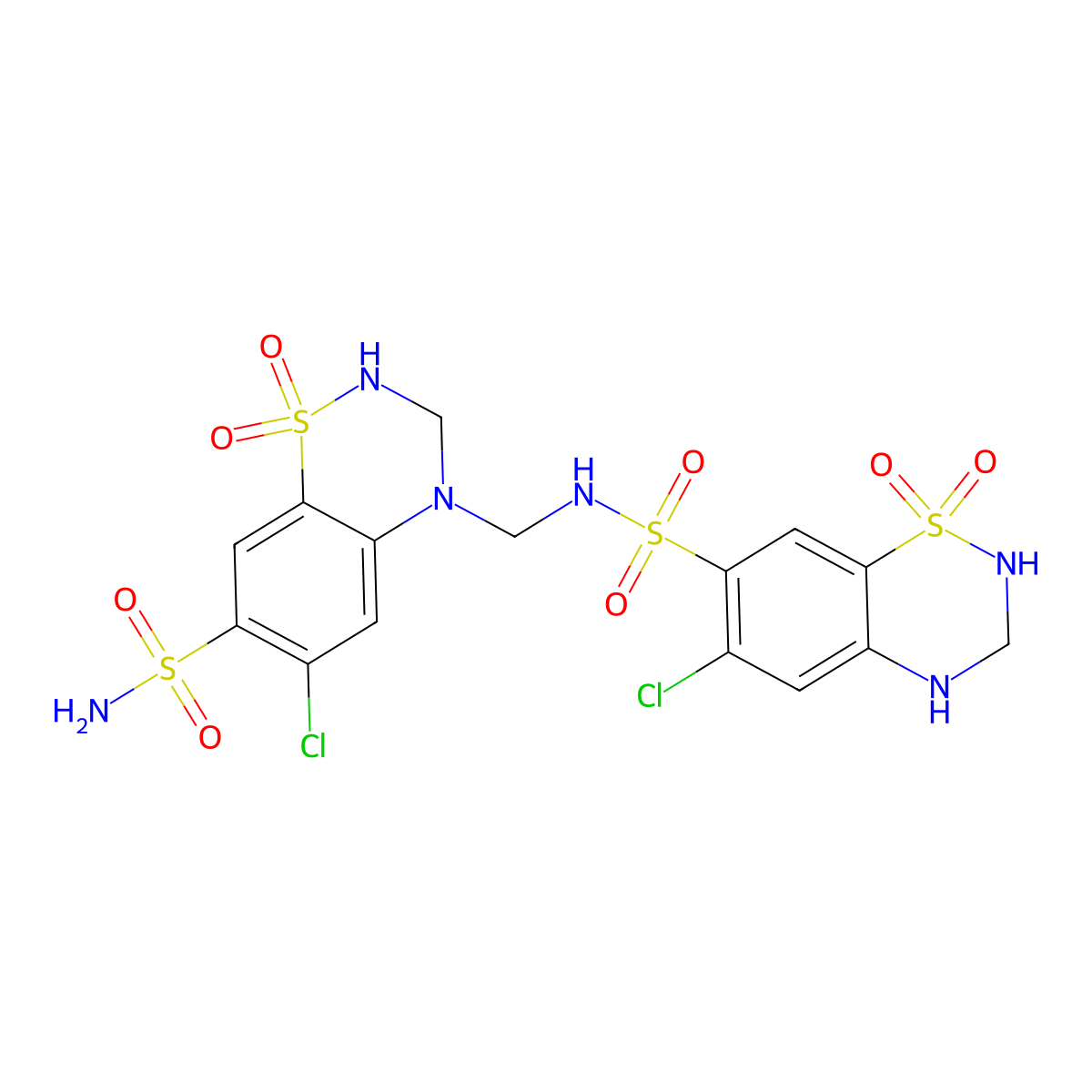 6-Chloro-N-((6-chloro-7-sulfamoyl-2,3-dihydro-4H-1,2,4-benzothiadiazin-4-yl 1,1-dioxide)methyl)-3,4-dihydro-2H-1,2,4-benzothiadiazine-7-sulfonamide 1,1-dioxide molecular structure, CAS 402824-96-8