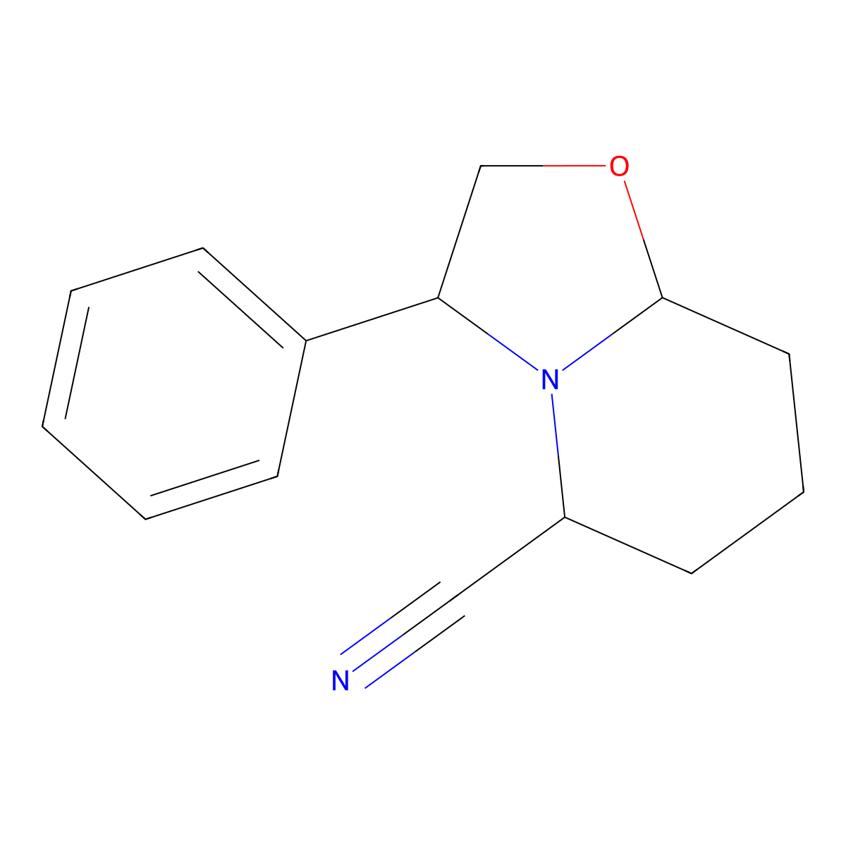 Hexahydro-3-phenyl-5H-oxazolo(3,2-a)pyridine-5-carbonitrile molecular structure, CAS 402846-46-2