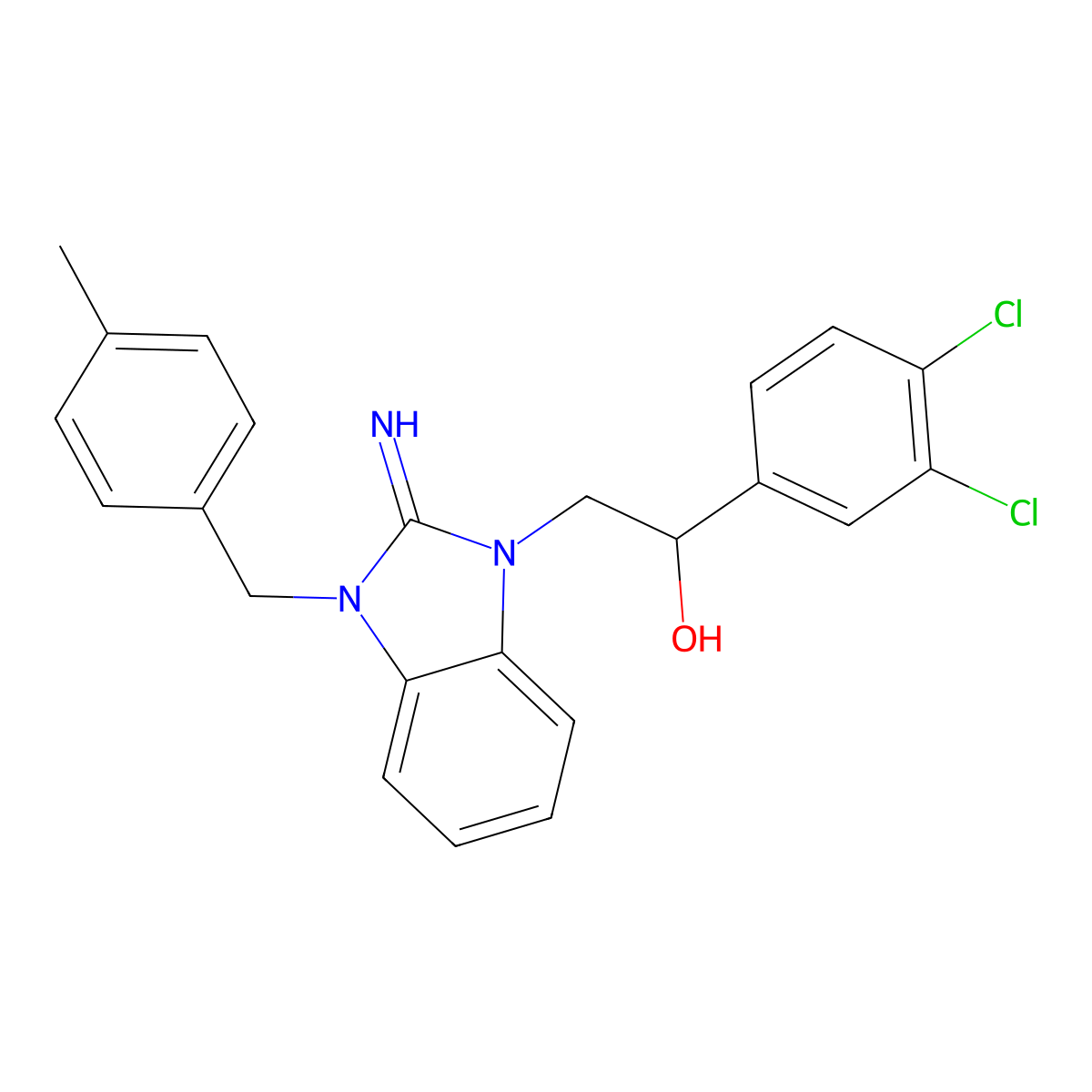 Alpha-(3,4-Dichlorophenyl)-2,3-dihydro-2-imino-3-[(4-methylphenyl)methyl]-1H-benzimidazole-1-ethanol molecular structure, CAS 402940-12-9
