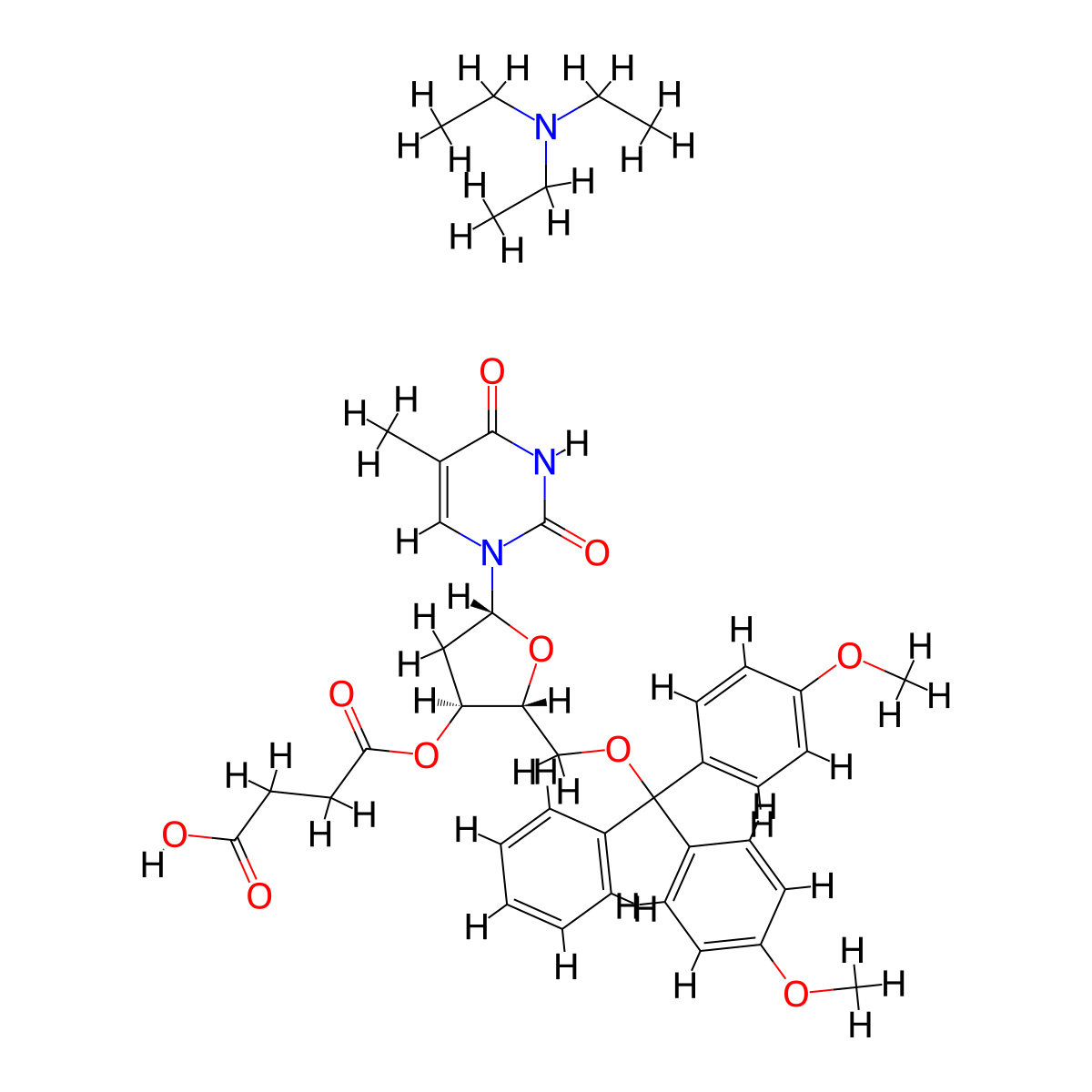 5'-o-(4,4-dimethoxytrityl)-thymidine-3'-succinate, tea salt molecular structure, CAS 402944-22-3