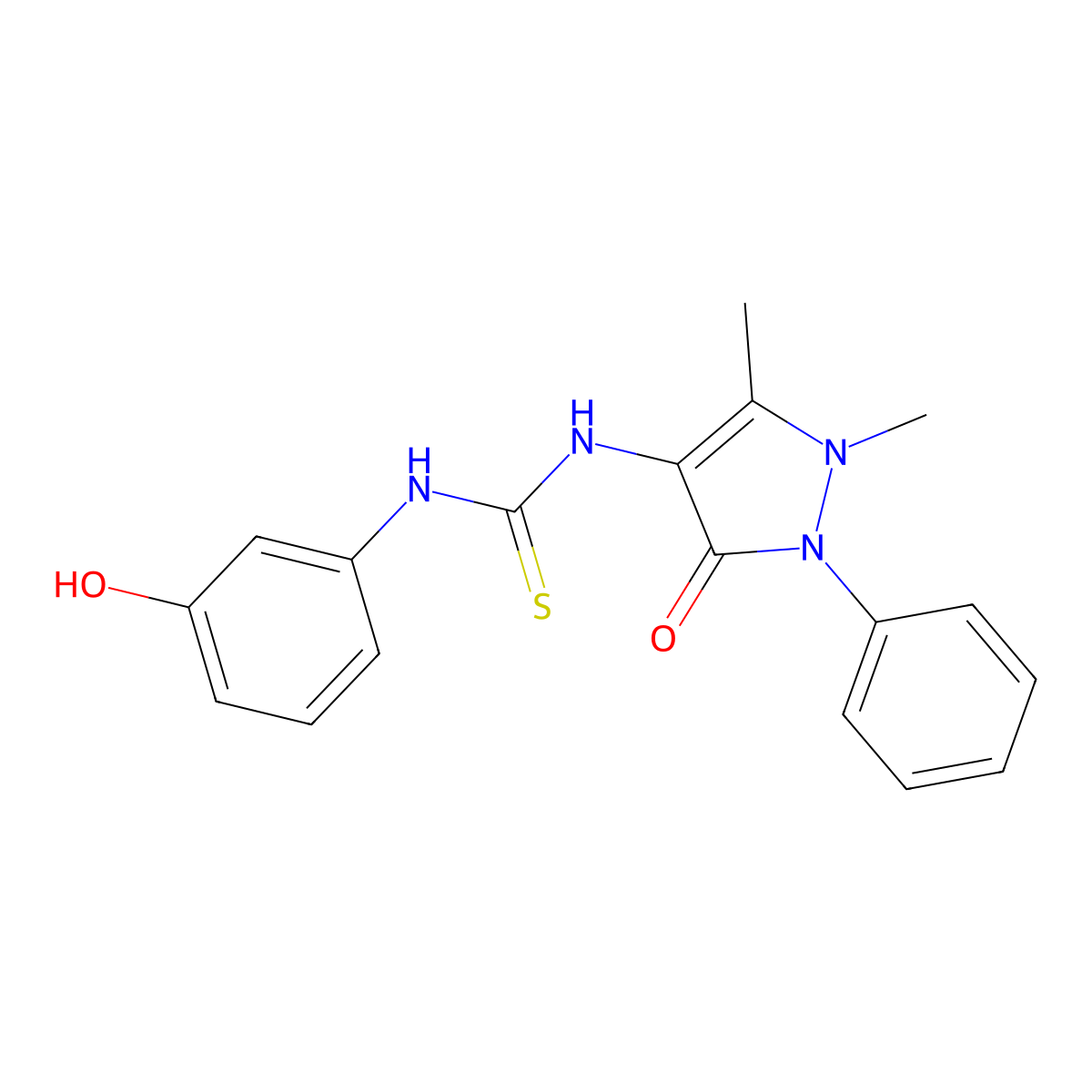1-(1,5-dimethyl-3-oxo-2-phenyl-2,3-dihydro-1H-pyrazol-4-yl)-3-(3-hydroxyphenyl)thiourea molecular structure, CAS 402945-04-4