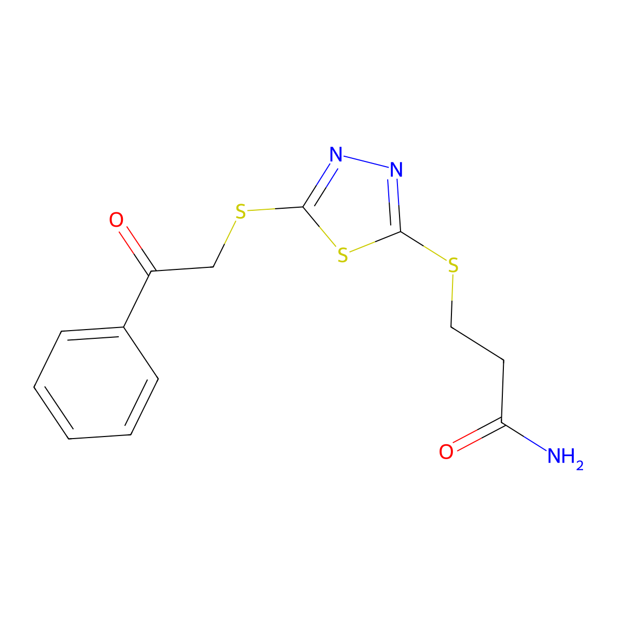 3-[(5-Phenacylsulfanyl-1,3,4-thiadiazol-2-yl)sulfanyl]propanamide molecular structure, CAS 402945-08-8