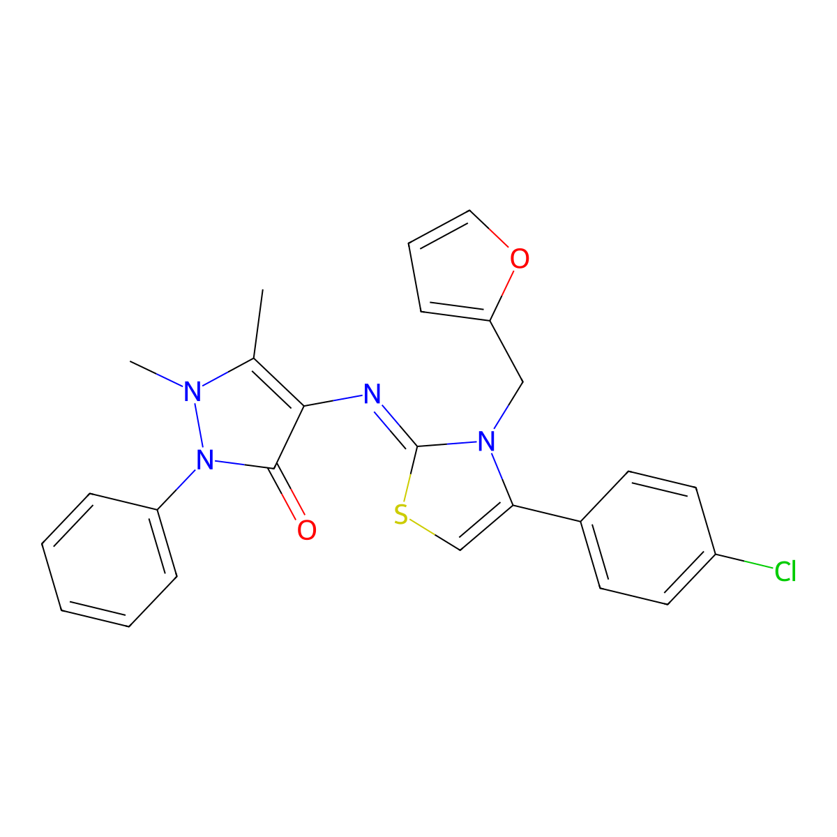 4-[[4-(4-Chlorophenyl)-3-(furan-2-ylmethyl)-1,3-thiazol-2-ylidene]amino]-1,5-dimethyl-2-phenylpyrazol-3-one molecular structure, CAS 402945-53-3