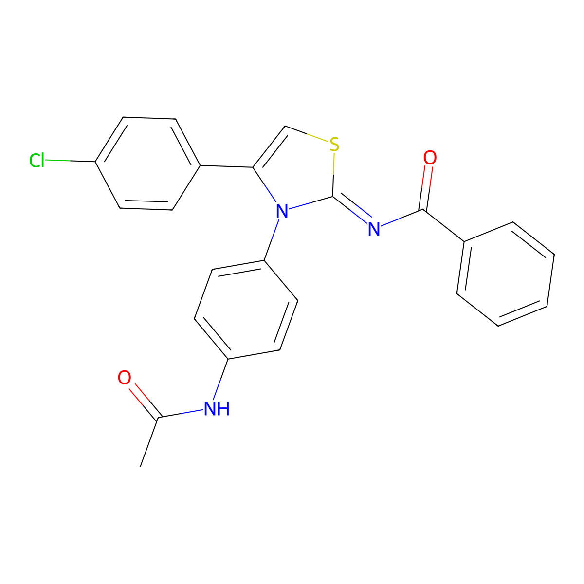 N-[4-(4-chlorophenyl)-3-(4-acetamidophenyl)-2,3-dihydro-1,3-thiazol-2-ylidene]benzamide molecular structure, CAS 402945-63-5