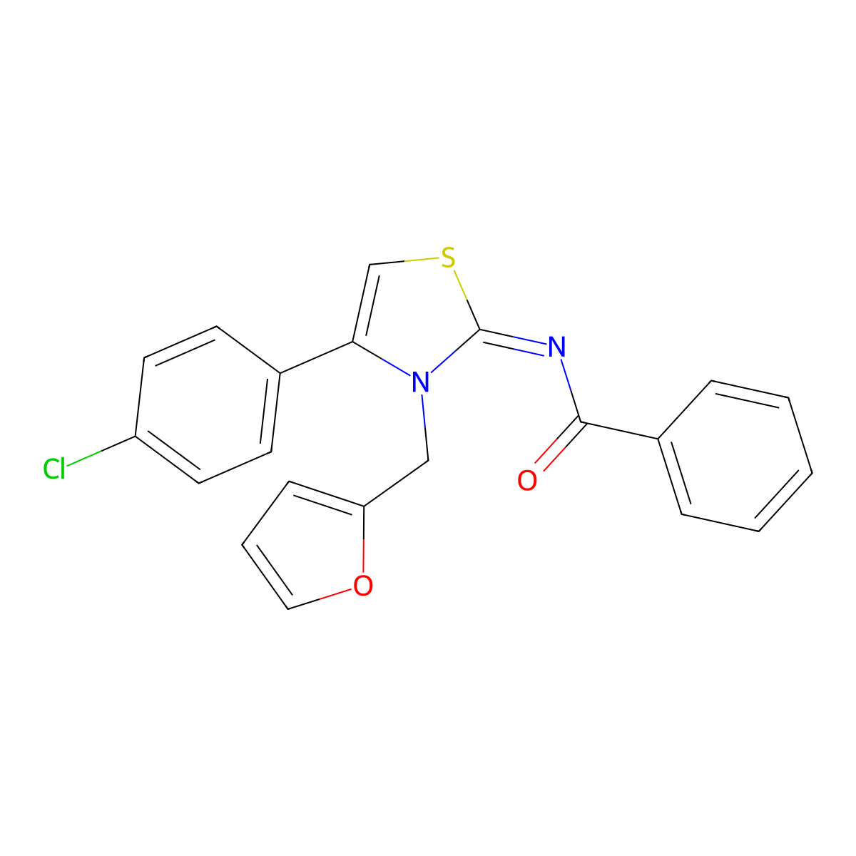 N-[4-(4-chlorophenyl)-3-(furan-2-ylmethyl)-1,3-thiazol-2-ylidene]benzamide molecular structure, CAS 402945-91-9