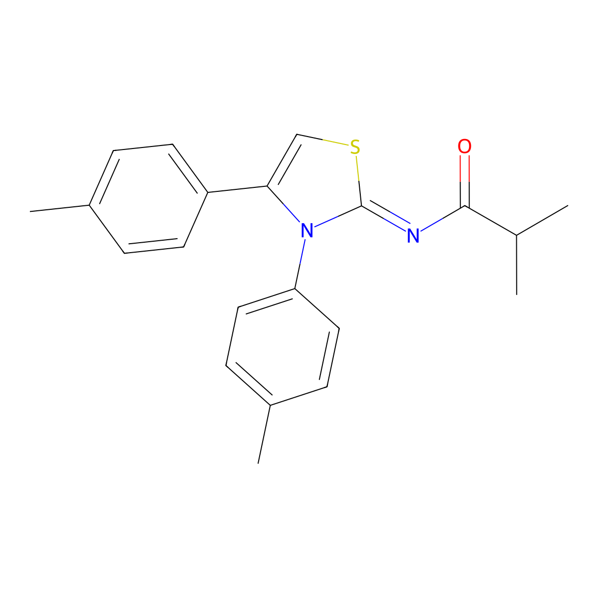 (Z)-N-(3,4-di-p-tolylthiazol-2(3H)-ylidene)isobutyramide molecular structure, CAS 402946-07-0