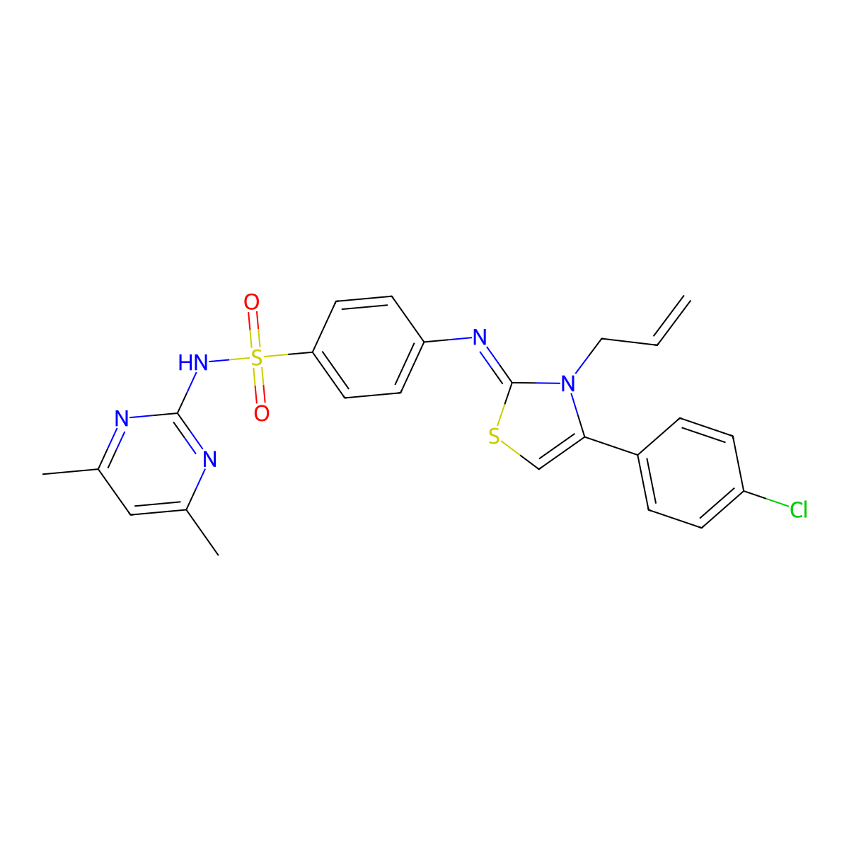 (Z)-4-((3-allyl-4-(4-chlorophenyl)thiazol-2(3H)-ylidene)amino)-N-(4,6-dimethylpyrimidin-2-yl)benzenesulfonamide molecular structure, CAS 402946-16-1
