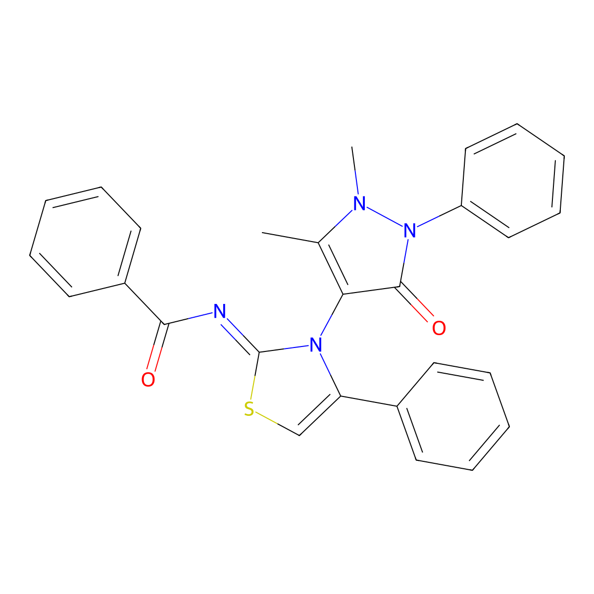 N-[3-(1,5-dimethyl-3-oxo-2-phenylpyrazol-4-yl)-4-phenyl-1,3-thiazol-2-ylidene]benzamide molecular structure, CAS 402946-18-3
