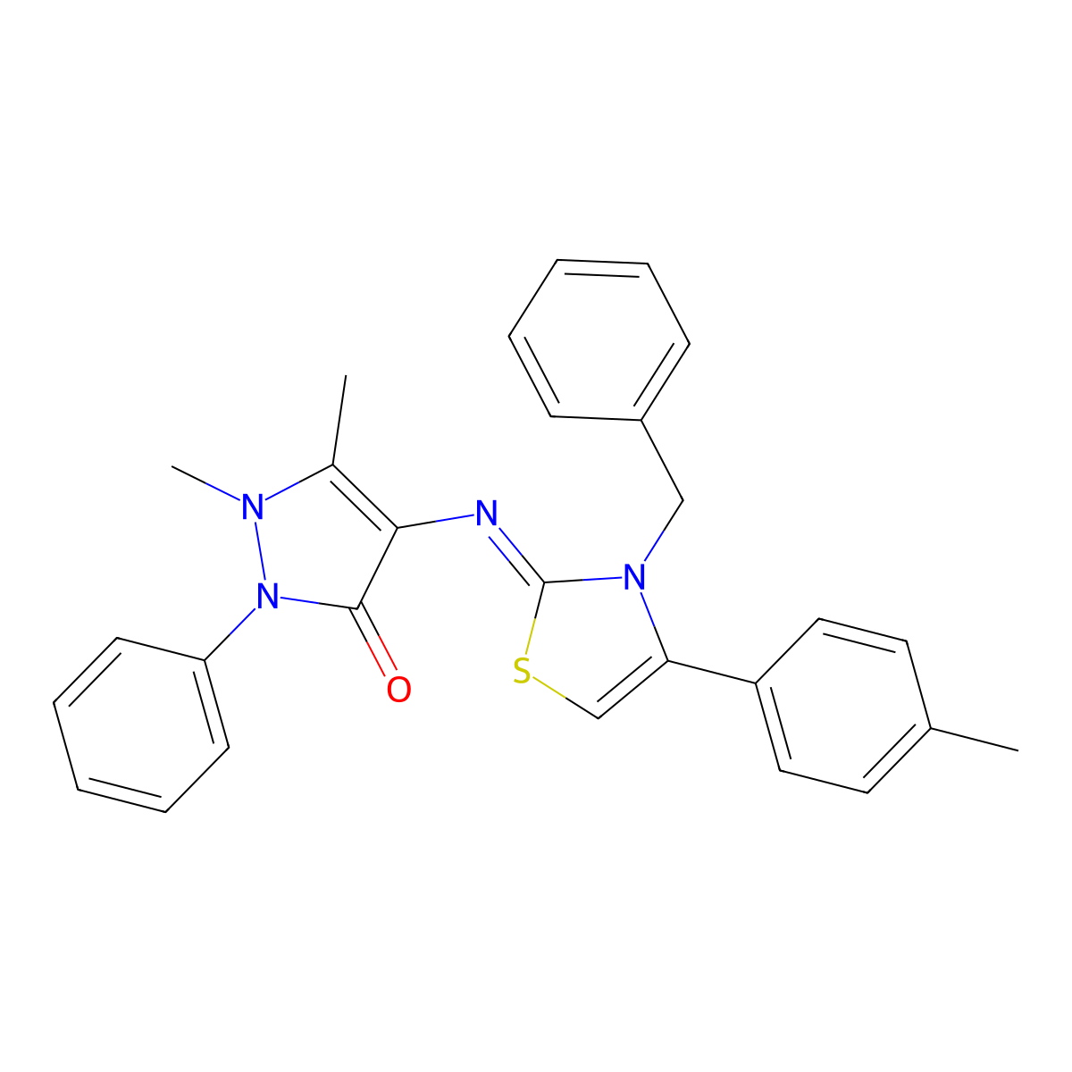 (Z)-4-((3-benzyl-4-(p-tolyl)thiazol-2(3H)-ylidene)amino)-1,5-dimethyl-2-phenyl-1H-pyrazol-3(2H)-one molecular structure, CAS 402946-30-9