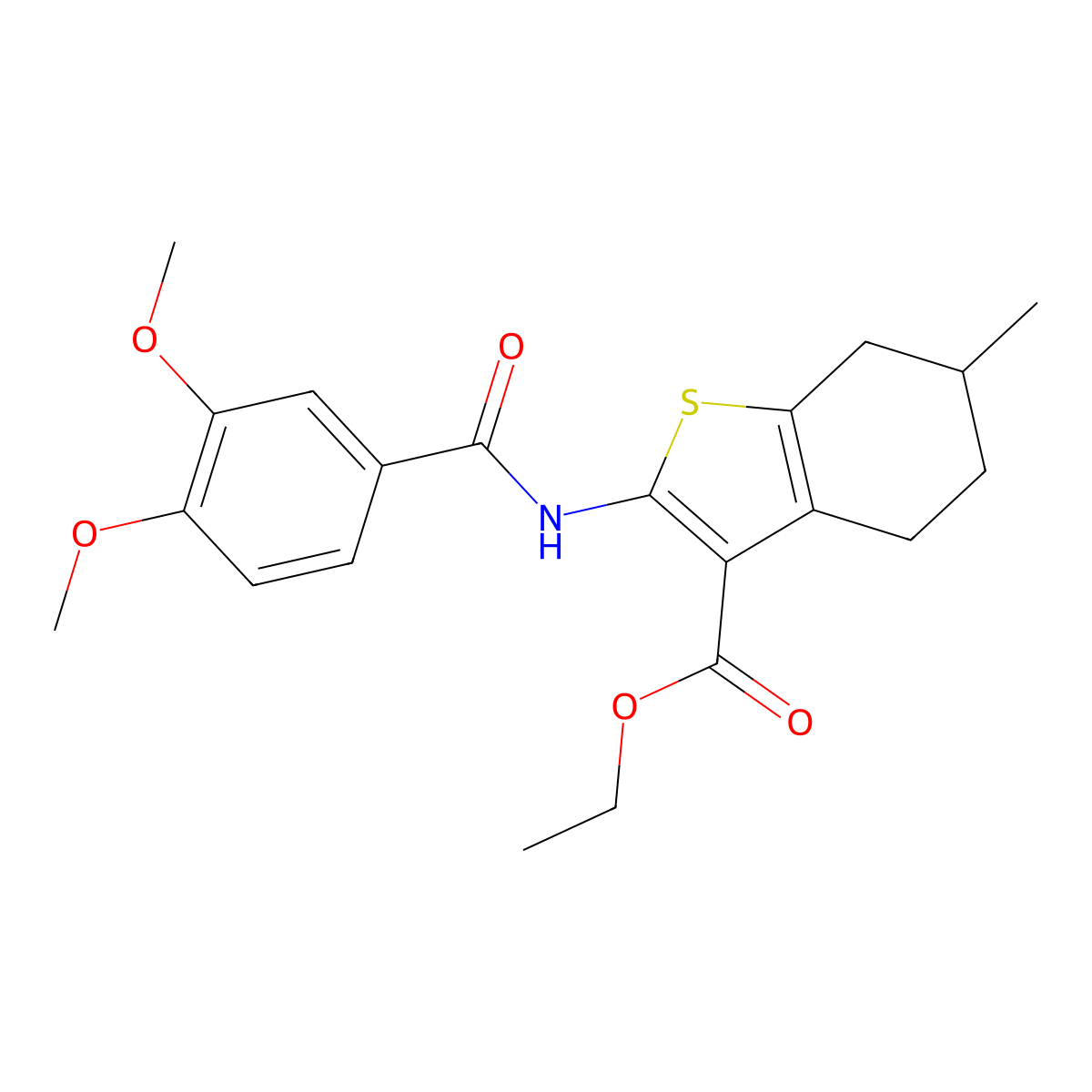 Ethyl 2-(3,4-dimethoxybenzamido)-6-methyl-4,5,6,7-tetrahydrobenzo[b]thiophene-3-carboxylate molecular structure, CAS 402946-86-5
