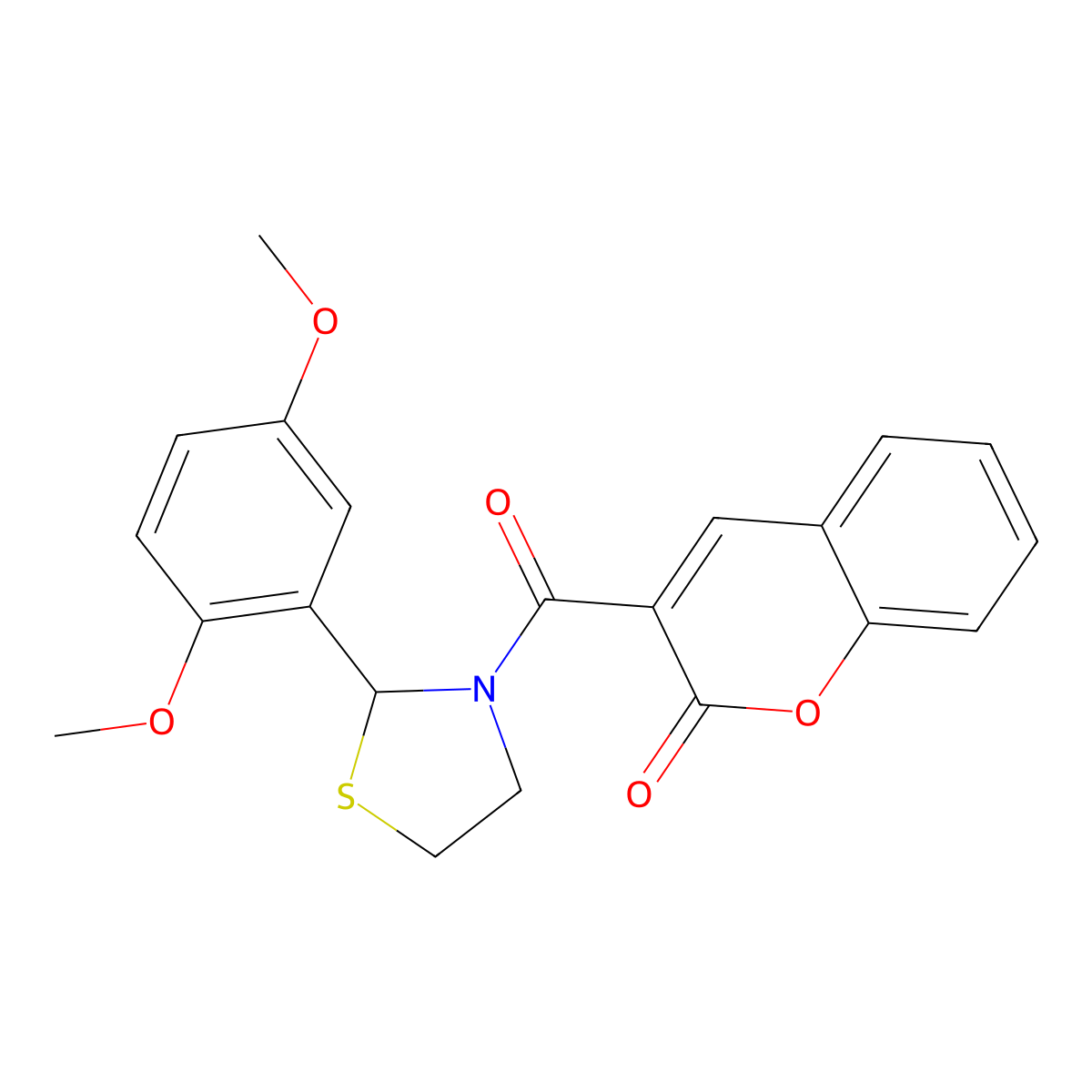 3-(2-(2,5-dimethoxyphenyl)thiazolidine-3-carbonyl)-2H-chromen-2-one molecular structure, CAS 402946-97-8