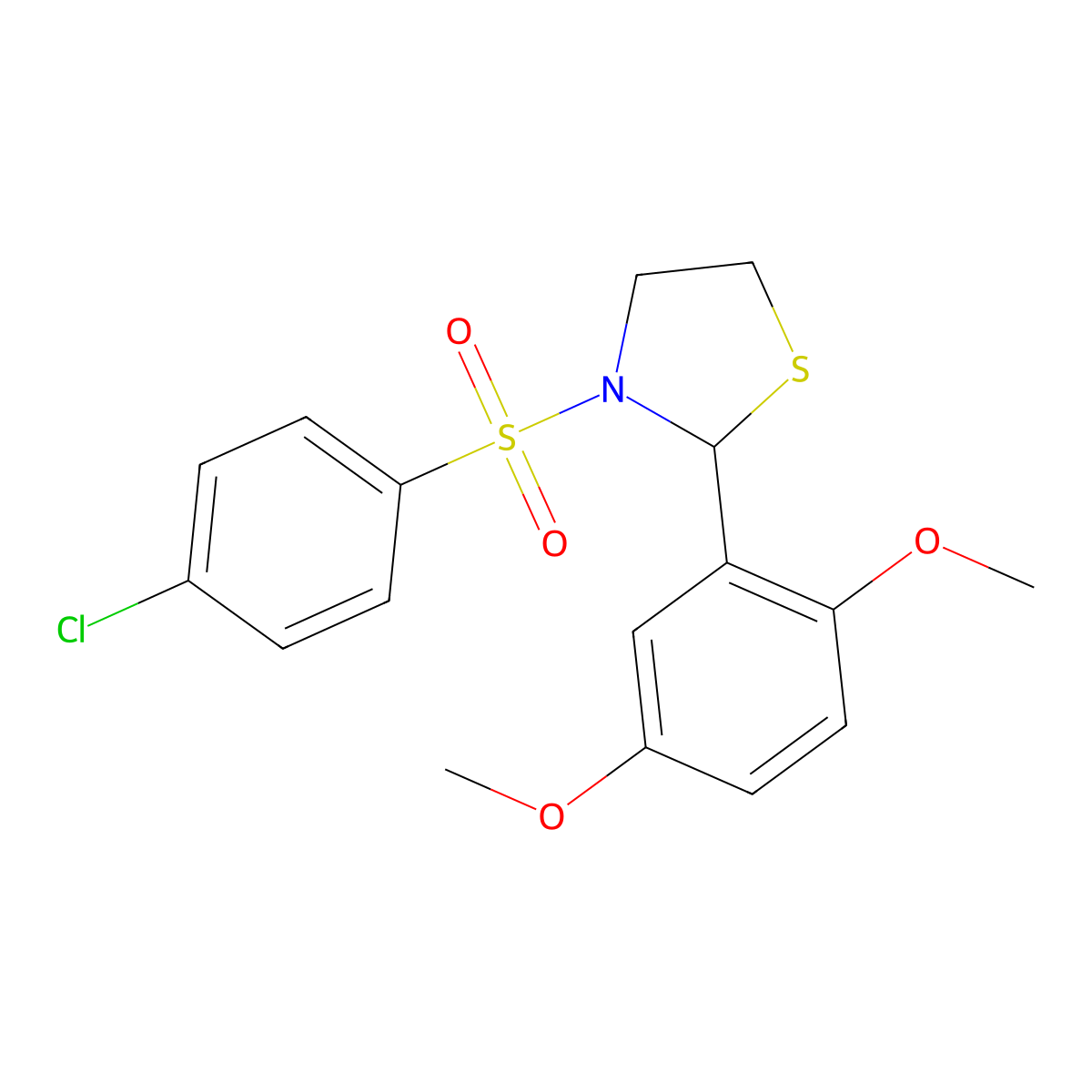 3-((4-Chlorophenyl)sulfonyl)-2-(2,5-dimethoxyphenyl)thiazolidine molecular structure, CAS 402947-01-7