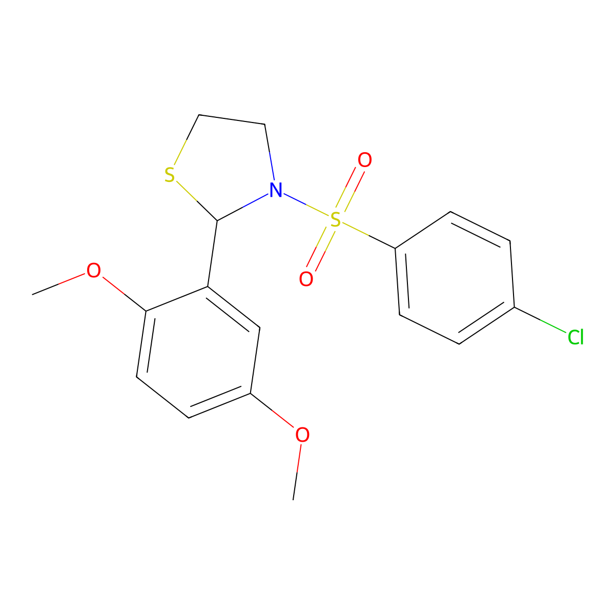 3-((4-Chlorophenyl)sulfonyl)-2-(2,5-dimethoxyphenyl)thiazolidine molecular structure, CAS 402947-01-7