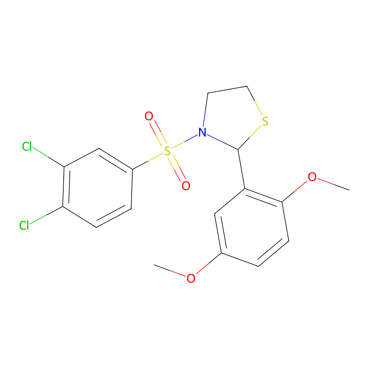 3-((3,4-Dichlorophenyl)sulfonyl)-2-(2,5-dimethoxyphenyl)thiazolidine molecular structure, CAS 402947-04-0