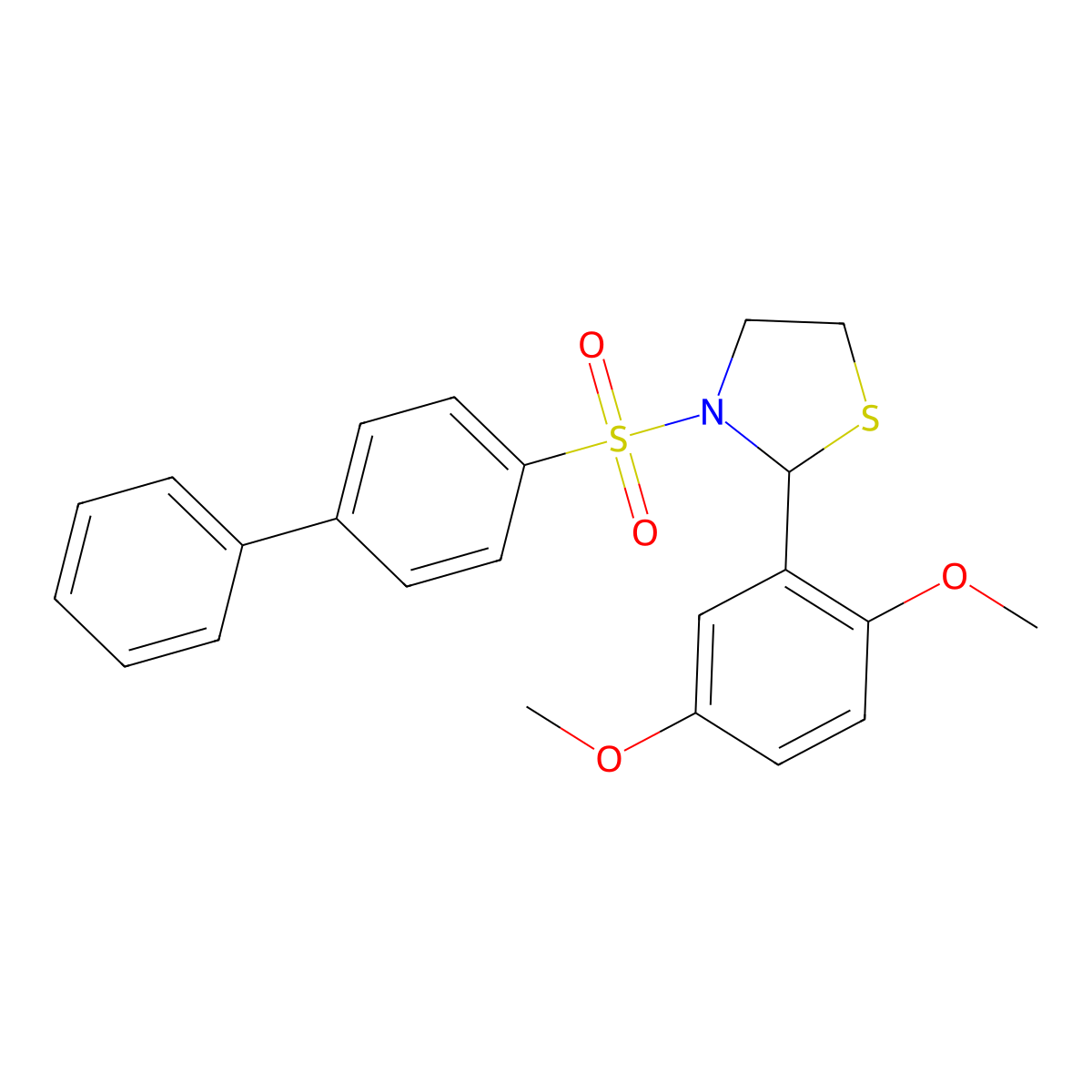 2-(2,5-Dimethoxyphenyl)-3-(4-phenylphenyl)sulfonyl-1,3-thiazolidine molecular structure, CAS 402947-08-4