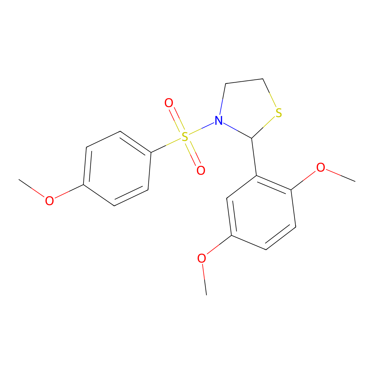 2-(2,5-Dimethoxyphenyl)-3-((4-methoxyphenyl)sulfonyl)thiazolidine molecular structure, CAS 402947-10-8
