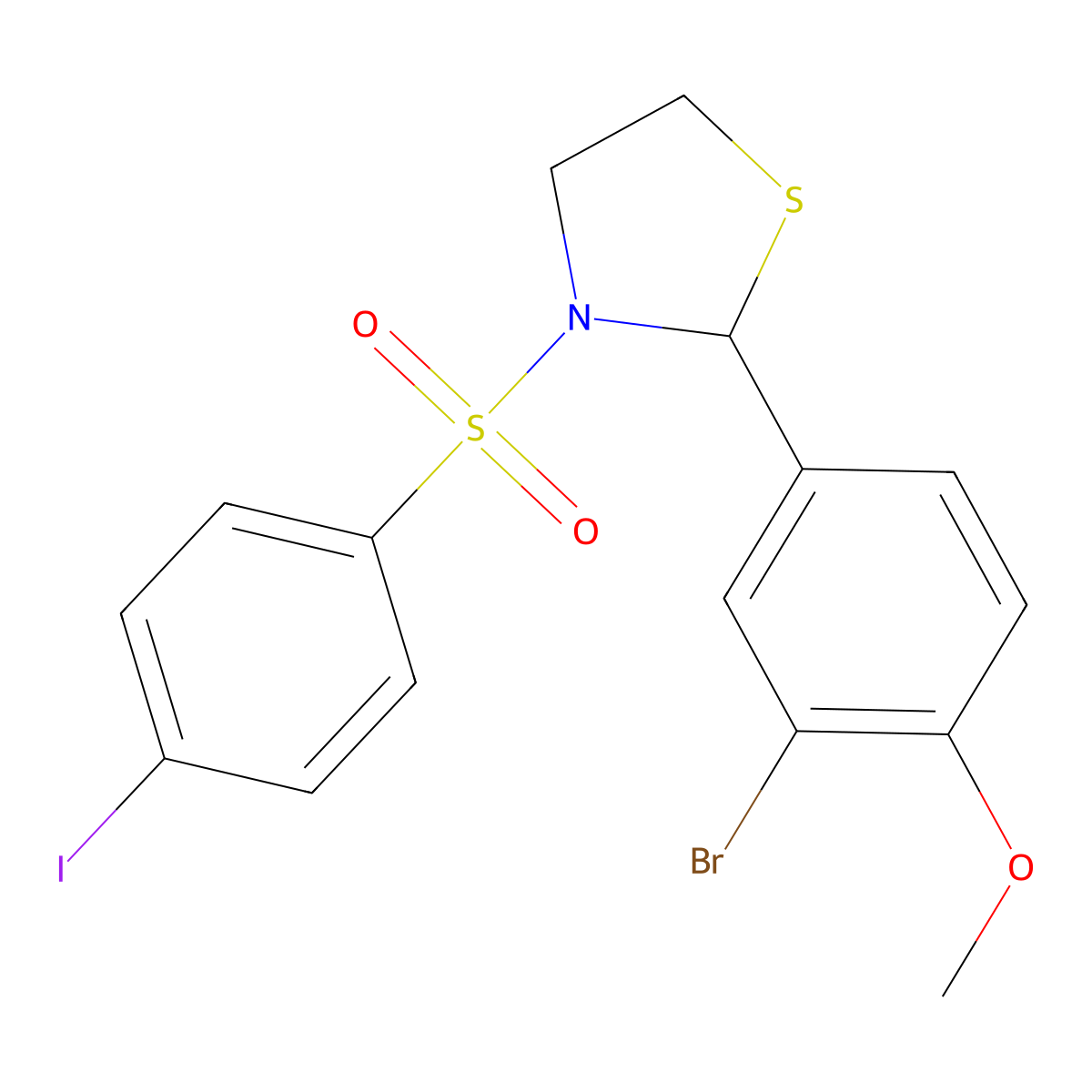 2-(3-Bromo-4-methoxyphenyl)-3-((4-iodophenyl)sulfonyl)thiazolidine molecular structure, CAS 402947-21-1