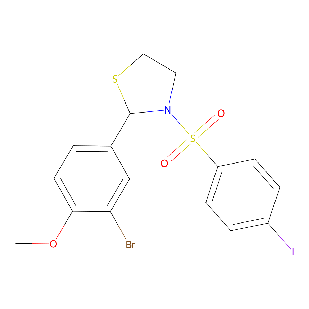 2-(3-Bromo-4-methoxyphenyl)-3-((4-iodophenyl)sulfonyl)thiazolidine molecular structure, CAS 402947-21-1