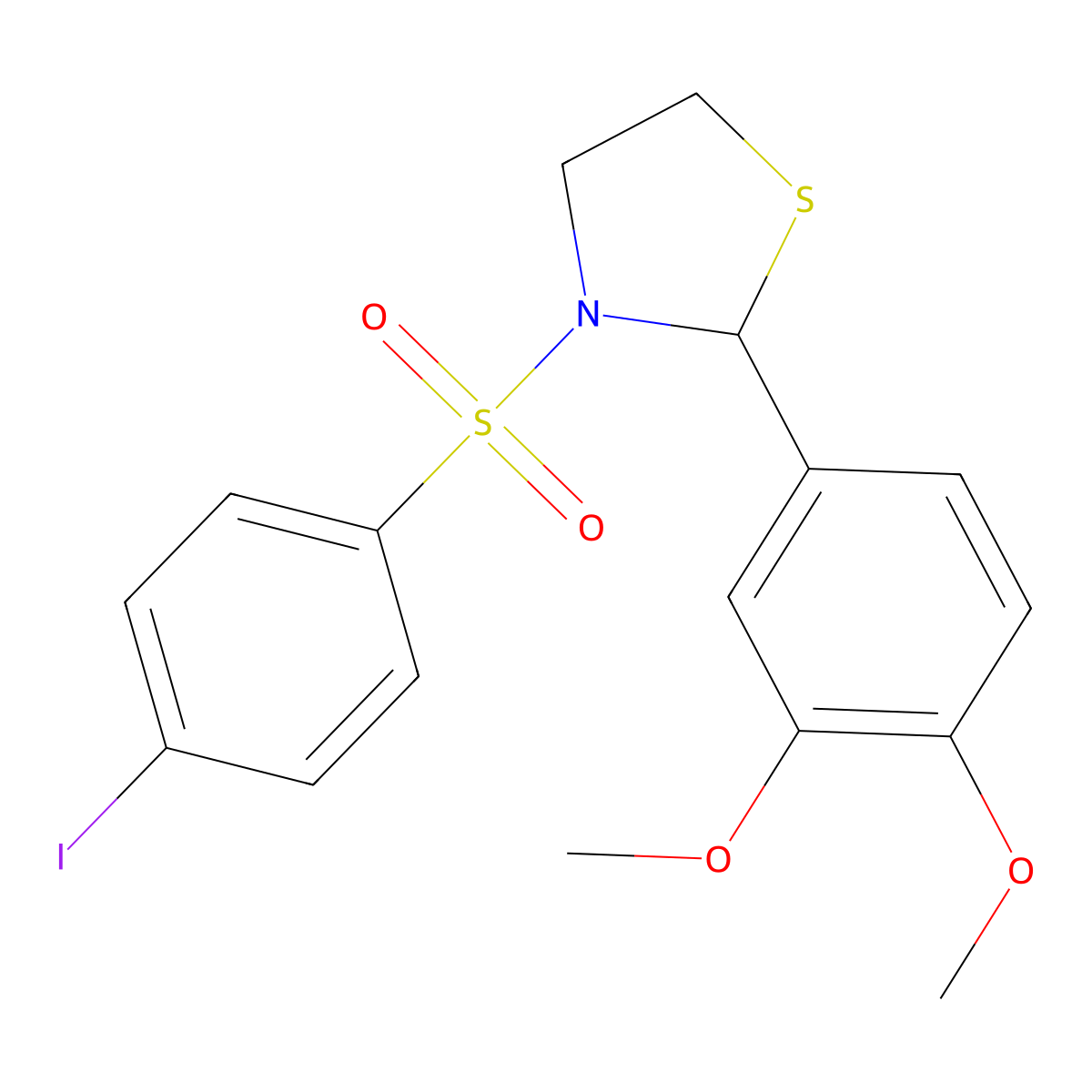 2-(3,4-Dimethoxyphenyl)-3-(4-iodobenzenesulfonyl)-1,3-thiazolidine molecular structure, CAS 402947-23-3
