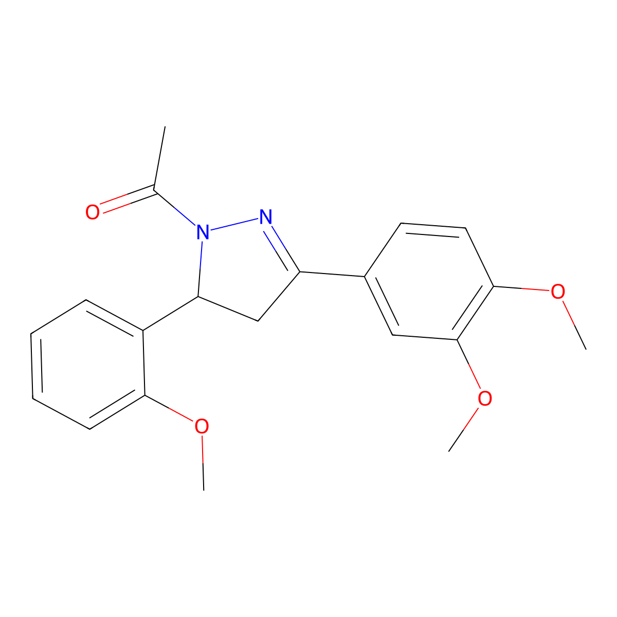 1-[3-(3,4-dimethoxyphenyl)-5-(2-methoxyphenyl)-4,5-dihydro-1H-pyrazol-1-yl]ethan-1-one molecular structure, CAS 402947-43-7