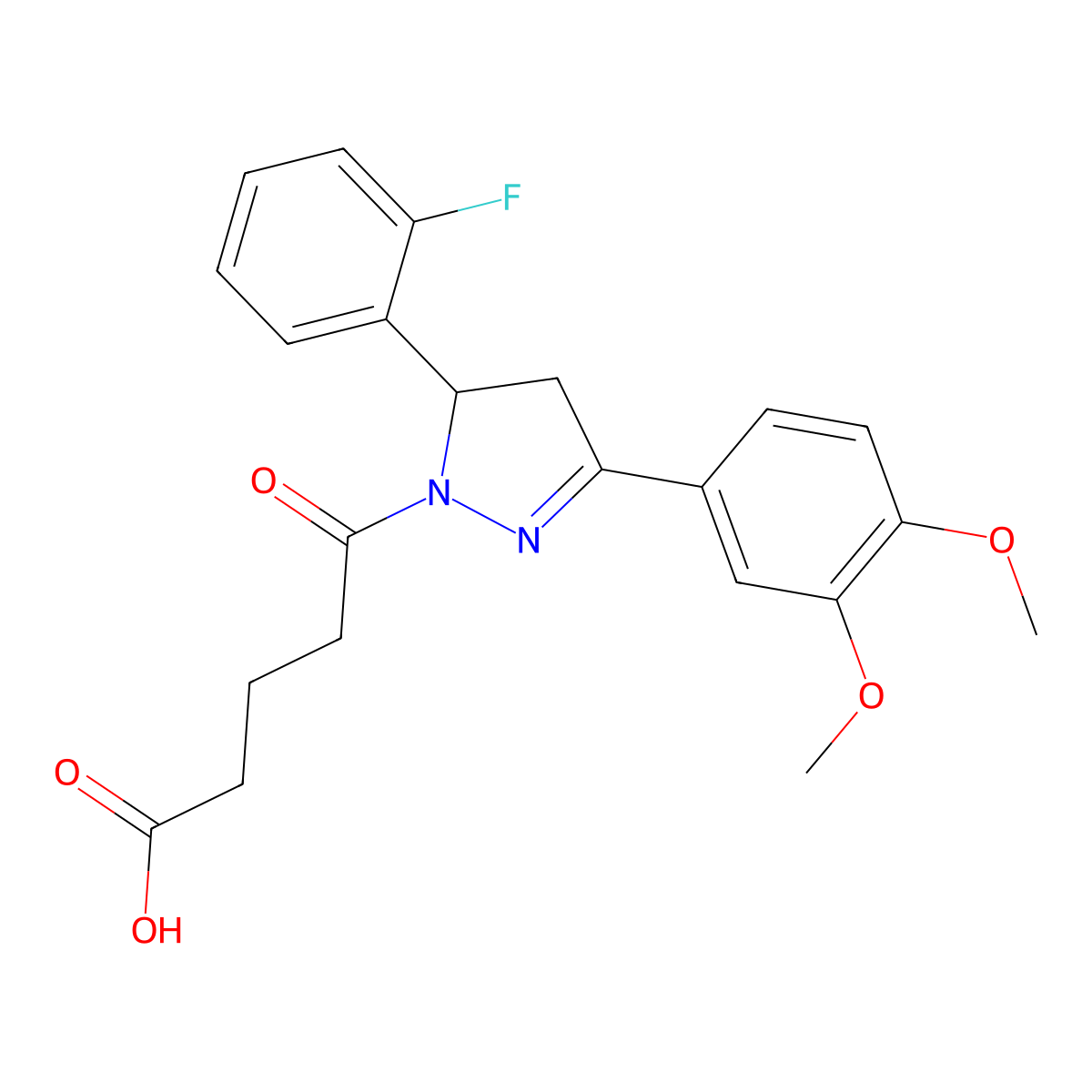5-[3-(3,4-dimethoxyphenyl)-5-(2-fluorophenyl)-4,5-dihydro-1H-pyrazol-1-yl]-5-oxopentanoic acid molecular structure, CAS 402947-58-4