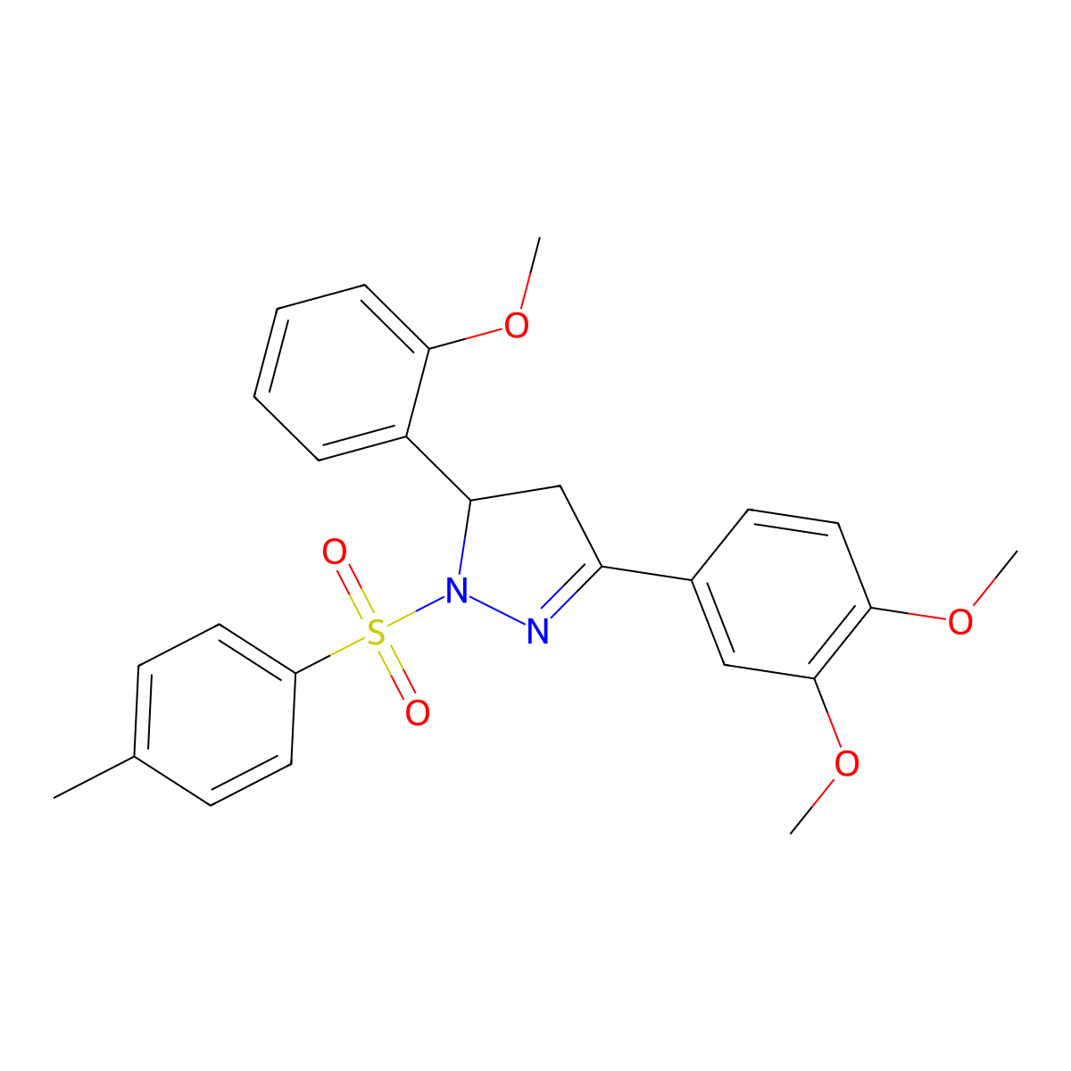 3-(3,4-dimethoxyphenyl)-5-(2-methoxyphenyl)-1-tosyl-4,5-dihydro-1H-pyrazole molecular structure, CAS 402947-67-5