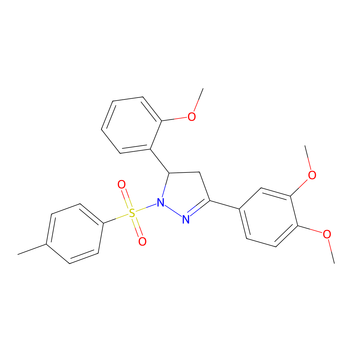 3-(3,4-dimethoxyphenyl)-5-(2-methoxyphenyl)-1-tosyl-4,5-dihydro-1H-pyrazole molecular structure, CAS 402947-67-5