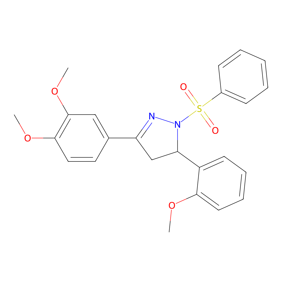 3-(3,4-dimethoxyphenyl)-5-(2-methoxyphenyl)-1-(phenylsulfonyl)-4,5-dihydro-1H-pyrazole molecular structure, CAS 402947-71-1