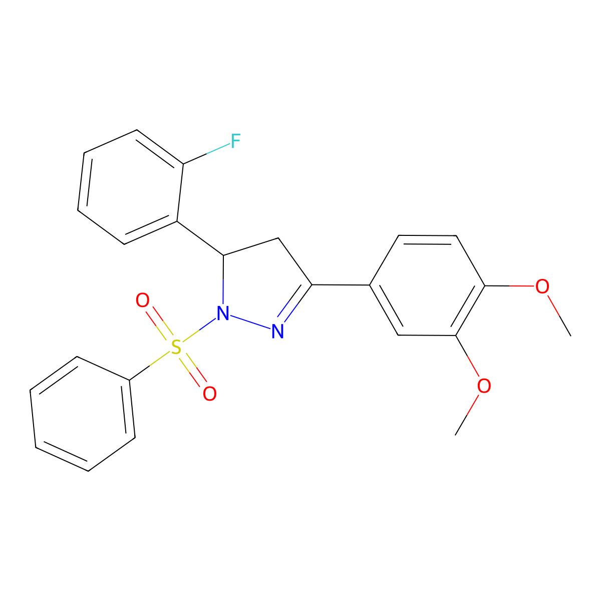 3-(3,4-dimethoxyphenyl)-5-(2-fluorophenyl)-1-(phenylsulfonyl)-4,5-dihydro-1H-pyrazole molecular structure, CAS 402947-77-7