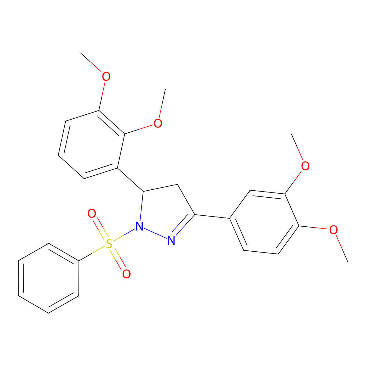 2-(Benzenesulfonyl)-3-(2,3-dimethoxyphenyl)-5-(3,4-dimethoxyphenyl)-3,4-dihydropyrazole molecular structure, CAS 402947-94-8