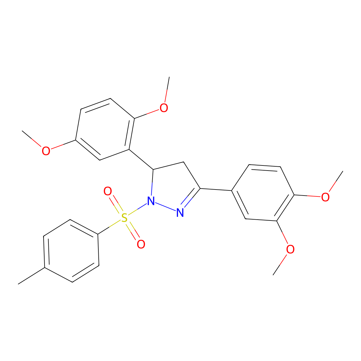 5-(2,5-dimethoxyphenyl)-3-(3,4-dimethoxyphenyl)-1-tosyl-4,5-dihydro-1H-pyrazole molecular structure, CAS 402947-95-9