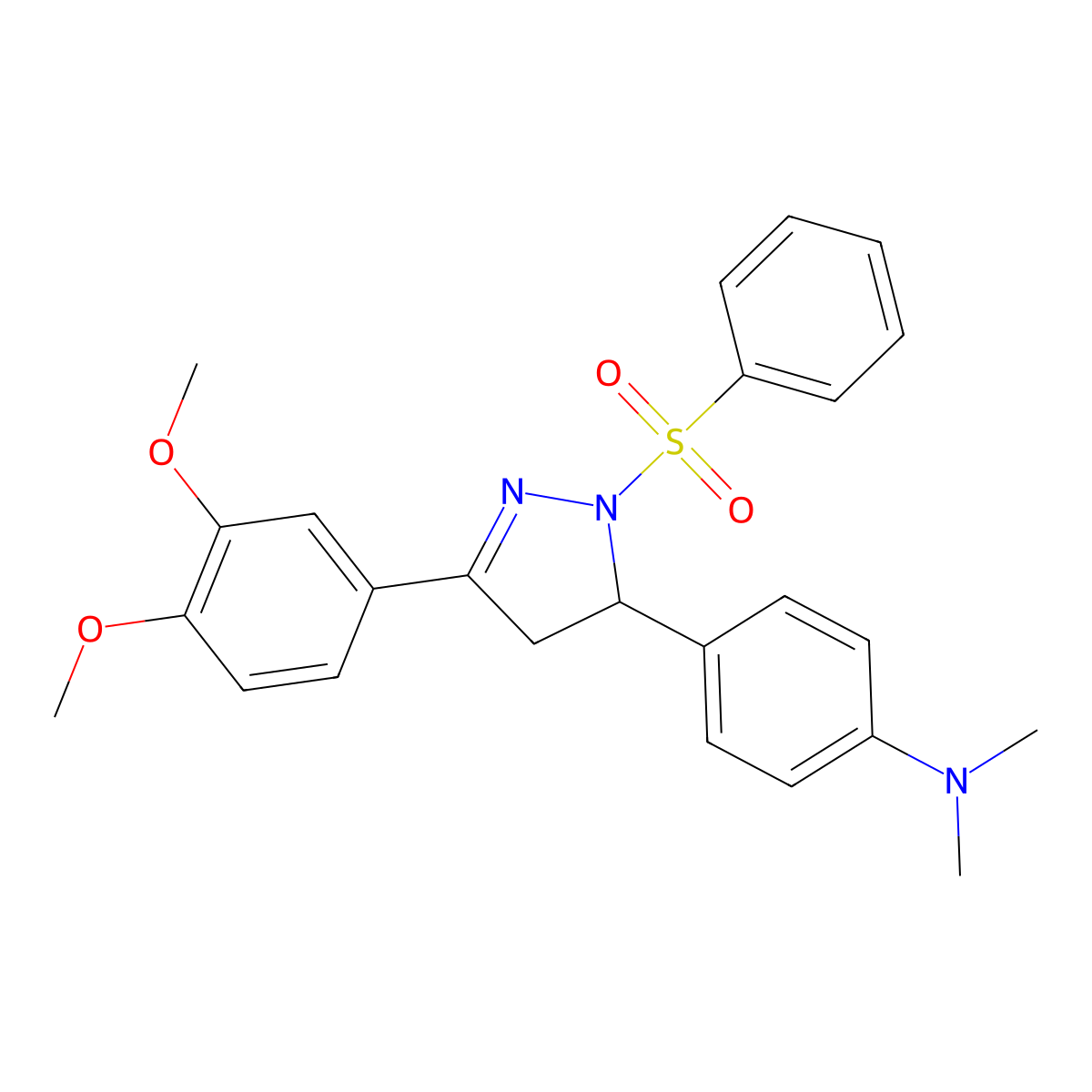 4-(3-(3,4-dimethoxyphenyl)-1-(phenylsulfonyl)-4,5-dihydro-1H-pyrazol-5-yl)-N,N-dimethylaniline molecular structure, CAS 402950-72-5