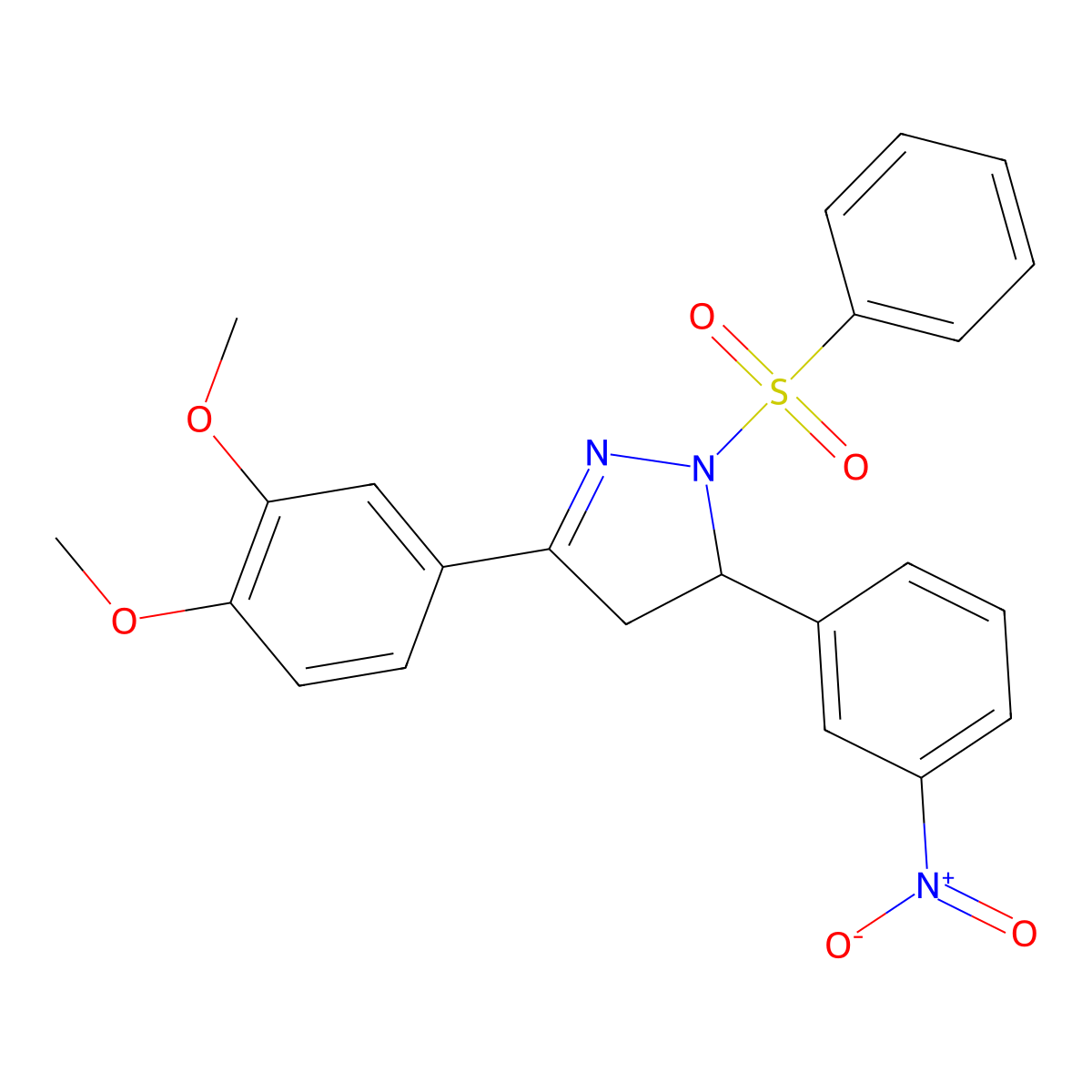 3-(3,4-dimethoxyphenyl)-5-(3-nitrophenyl)-1-(phenylsulfonyl)-4,5-dihydro-1H-pyrazole molecular structure, CAS 402950-73-6