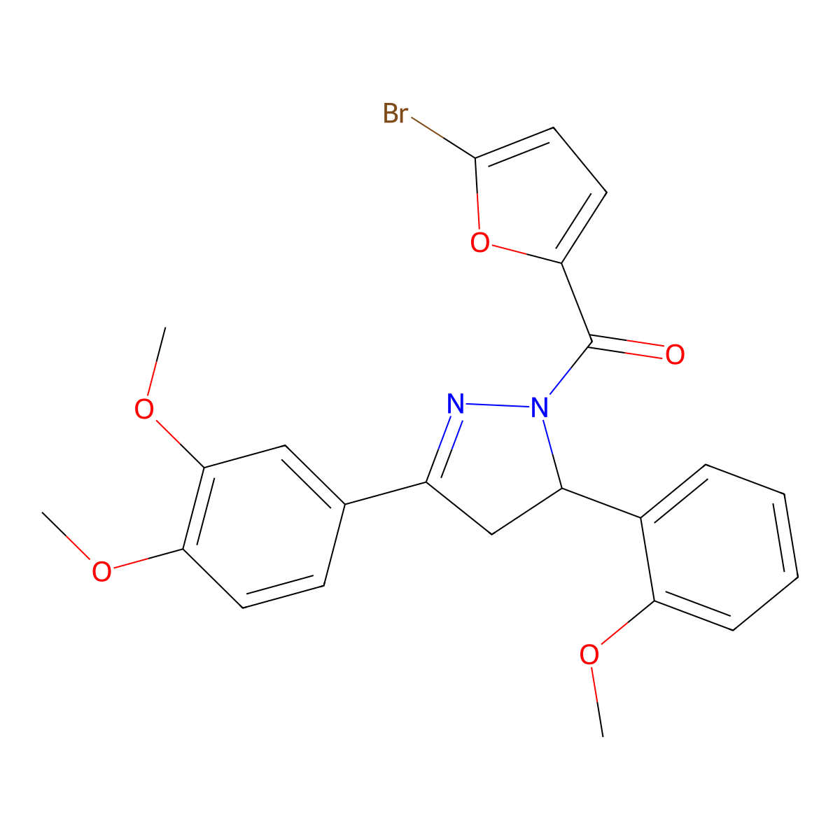 (5-bromofuran-2-yl)(3-(3,4-dimethoxyphenyl)-5-(2-methoxyphenyl)-4,5-dihydro-1H-pyrazol-1-yl)methanone molecular structure, CAS 402950-75-8