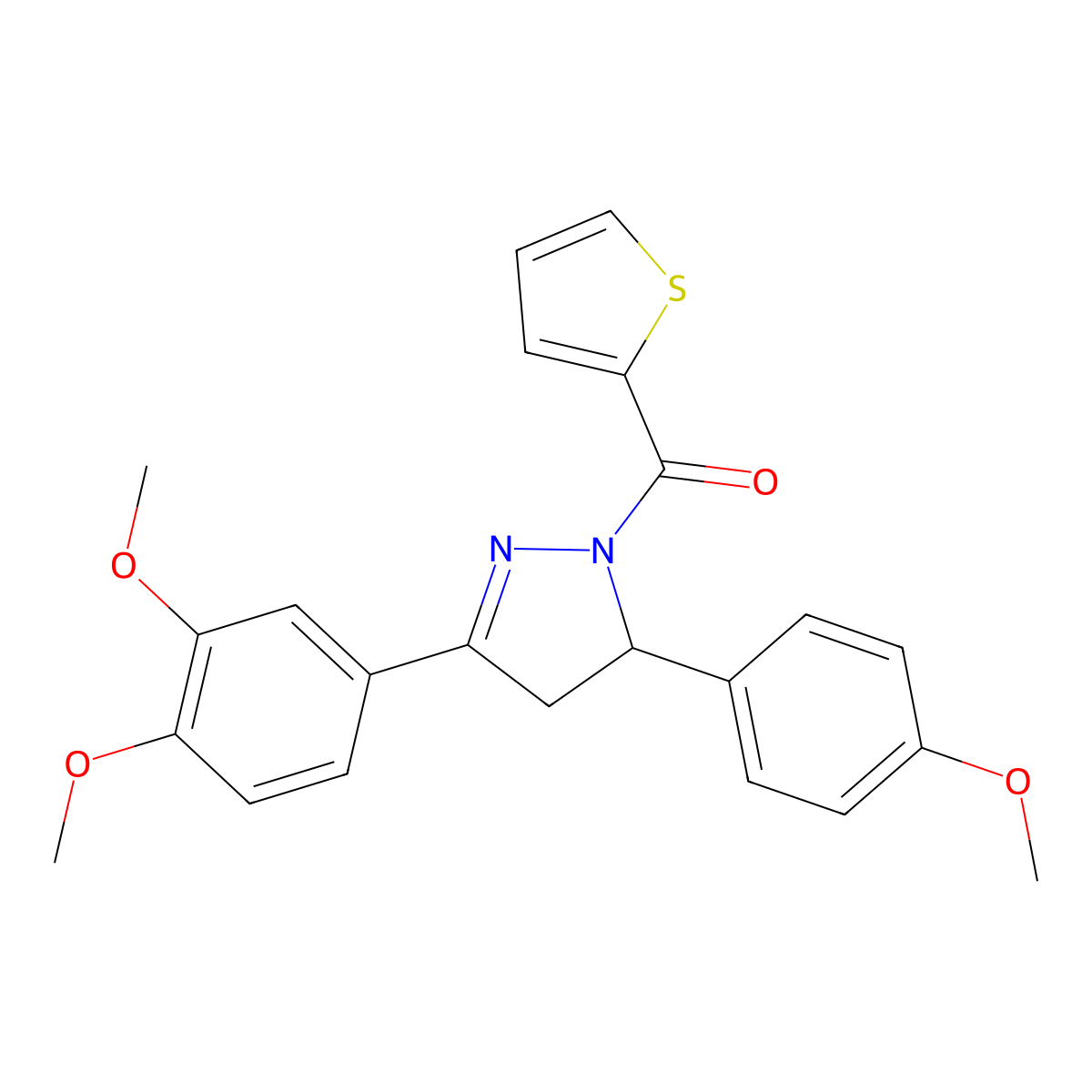 [5-(3,4-Dimethoxyphenyl)-3-(4-methoxyphenyl)-3,4-dihydropyrazol-2-yl]-thiophen-2-ylmethanone molecular structure, CAS 402950-83-8
