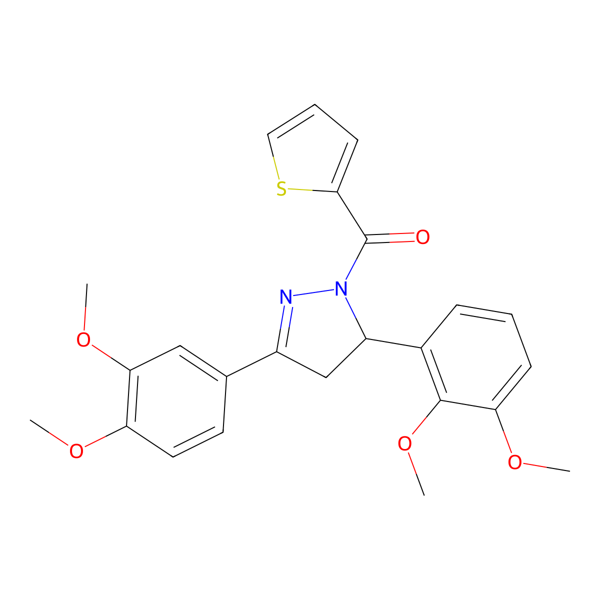(5-(2,3-dimethoxyphenyl)-3-(3,4-dimethoxyphenyl)-4,5-dihydro-1H-pyrazol-1-yl)(thiophen-2-yl)methanone molecular structure, CAS 402950-87-2