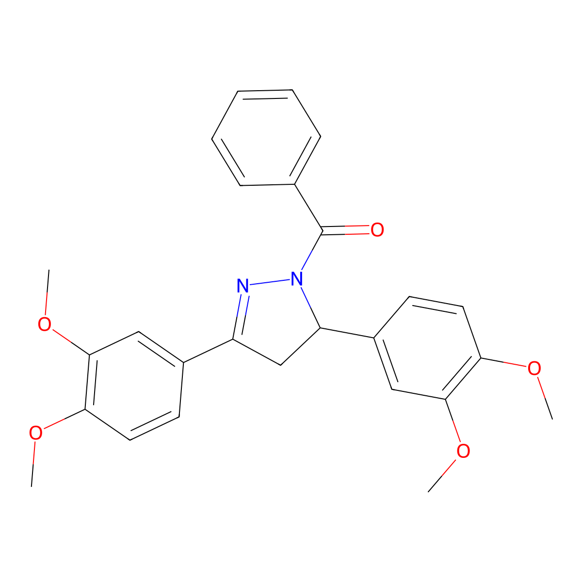 (3,5-bis(3,4-dimethoxyphenyl)-4,5-dihydro-1H-pyrazol-1-yl)(phenyl)methanone molecular structure, CAS 402950-89-4