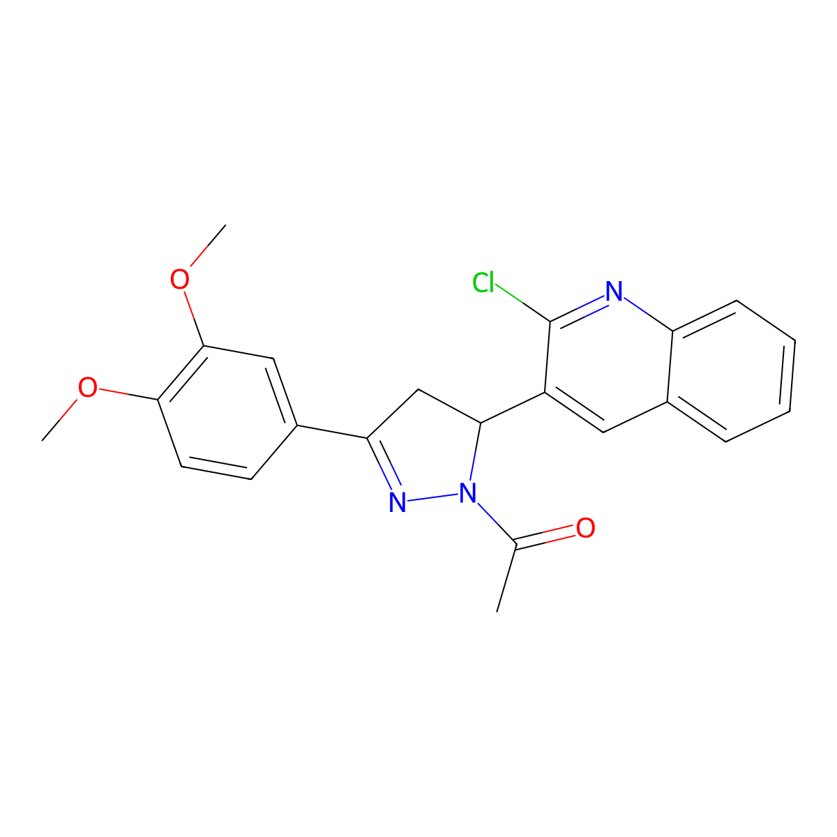 1-(5-(2-chloroquinolin-3-yl)-3-(3,4-dimethoxyphenyl)-4,5-dihydro-1H-pyrazol-1-yl)ethanone molecular structure, CAS 402950-98-5