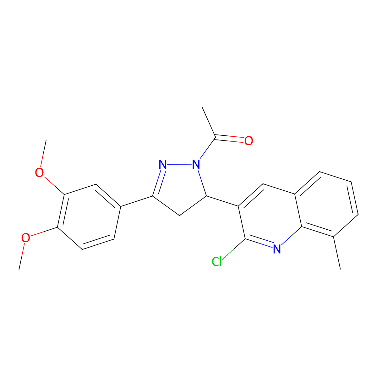 1-[3-(2-Chloro-8-methylquinolin-3-yl)-5-(3,4-dimethoxyphenyl)-3,4-dihydropyrazol-2-yl]ethanone molecular structure, CAS 402950-99-6