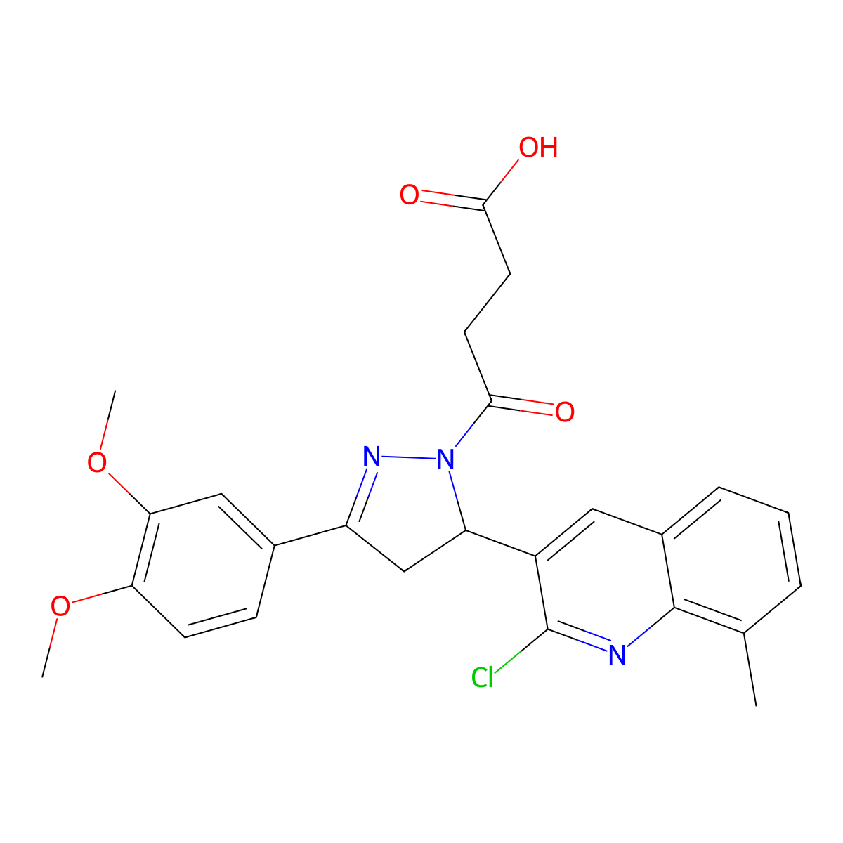 4-[3-(2-Chloro-8-methylquinolin-3-yl)-5-(3,4-dimethoxyphenyl)-3,4-dihydropyrazol-2-yl]-4-oxobutanoic acid molecular structure, CAS 402951-00-2