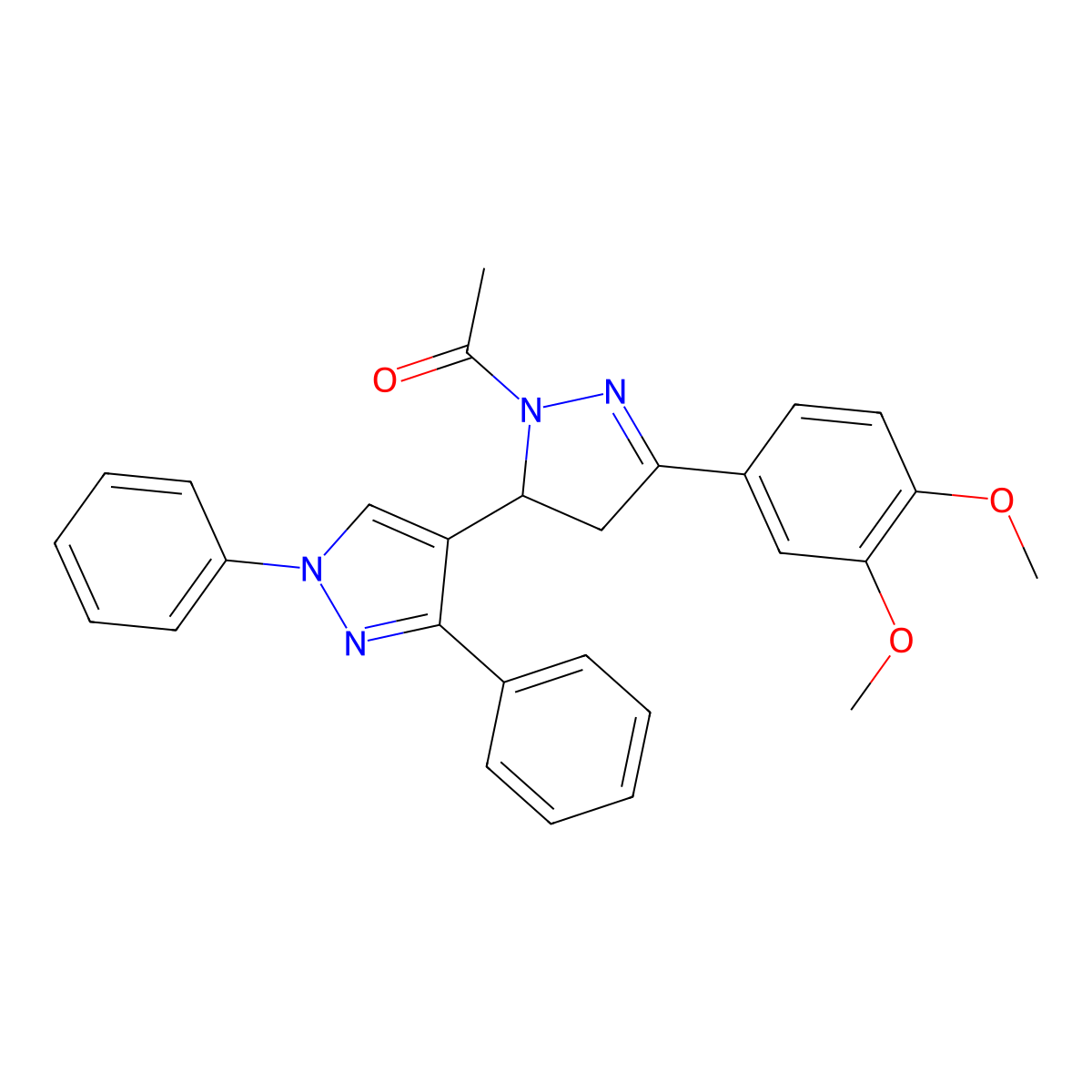 1-[5-(3,4-Dimethoxyphenyl)-3-(1,3-diphenylpyrazol-4-yl)-3,4-dihydropyrazol-2-yl]ethanone molecular structure, CAS 402951-03-5