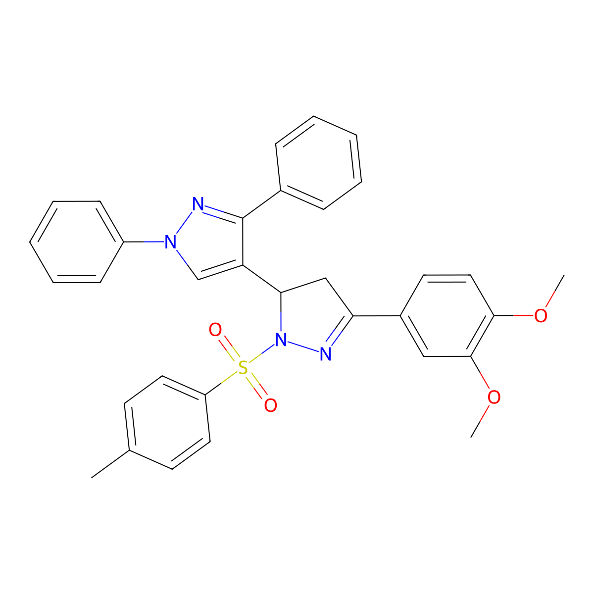 4-[5-(3,4-Dimethoxyphenyl)-2-(4-methylphenyl)sulfonyl-3,4-dihydropyrazol-3-yl]-1,3-diphenylpyrazole molecular structure, CAS 402951-06-8
